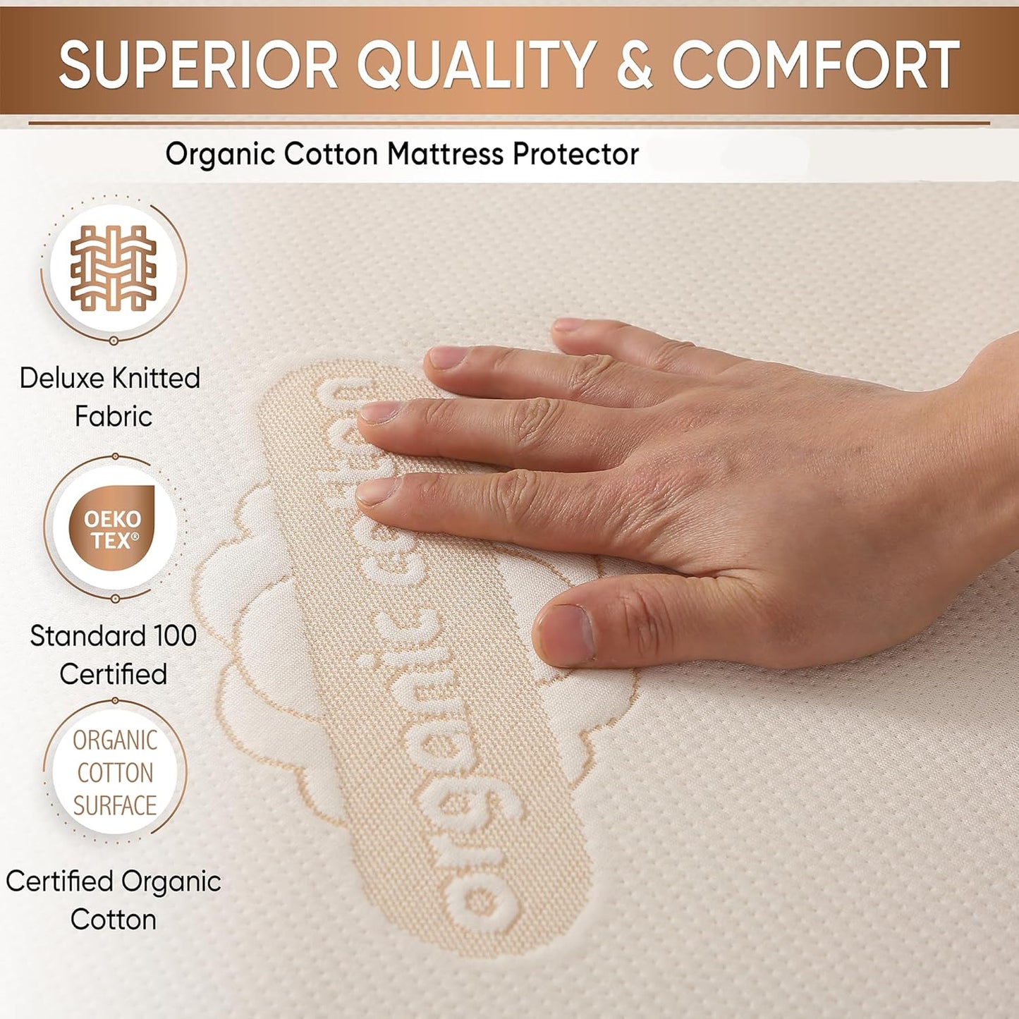 Crib Organic Mattress Protector Pad - Certified Organic Cotton Waterproof Breathable Mattress Pad Cover - 250 GSM Comfort - Deep Pocket - Fitted Comfort