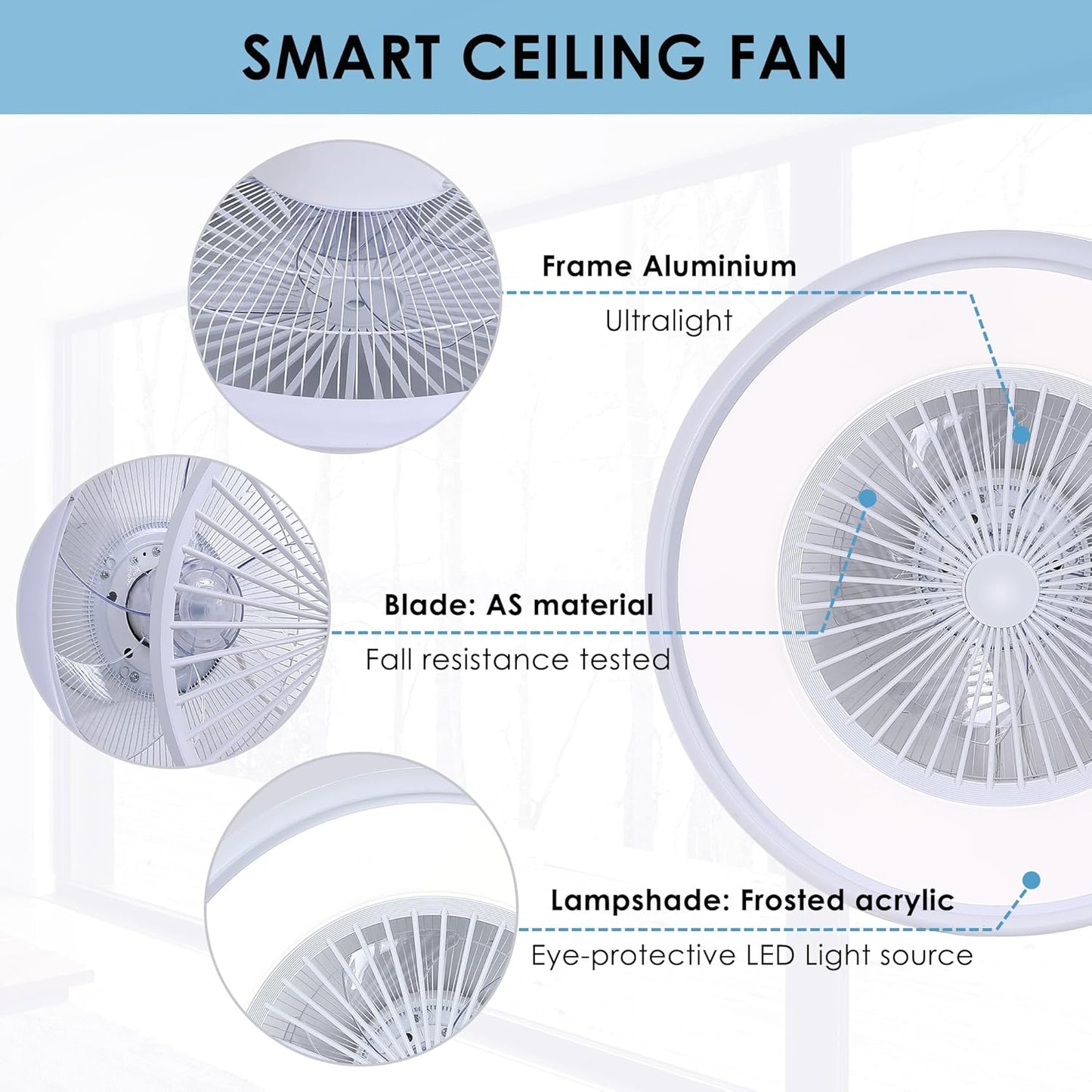 24" Bladeless Ceiling Fan with RGB Light Remote, Smart LED Ceiling Fans with Voice/App Control, Modern Low Profile Dimmable Light Ceiling Fan for Bedroom Living Room