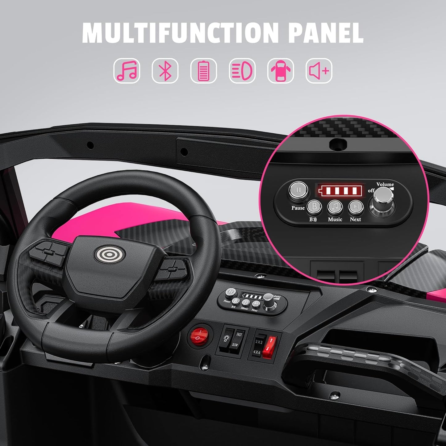 24V 2 Seater Ride on Car Truck, 4x200W, EVA Tires, 4WD/2WD, Rainbow Lights, Remote Control, Shock Absorbers, Bluetooth, Ride On UTV Toy for Kids Ages 3-8, Pink