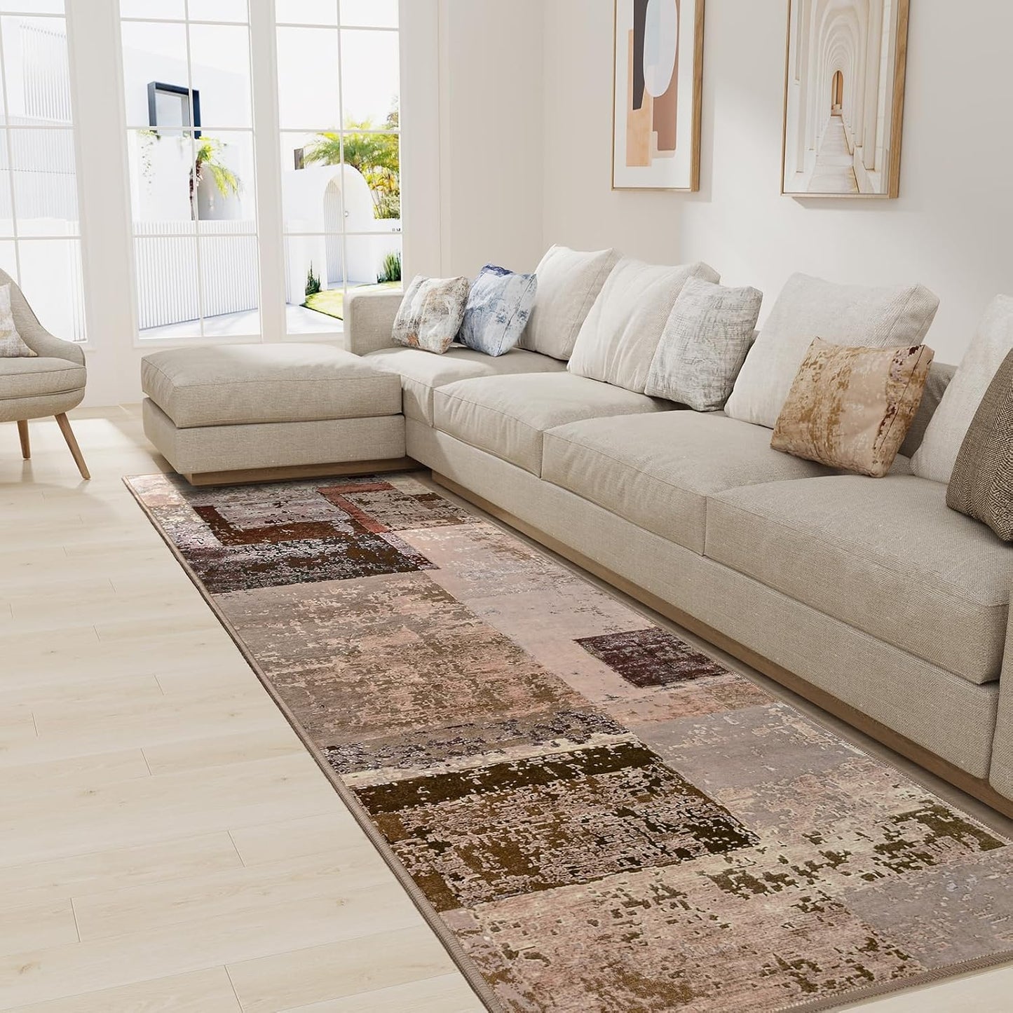 LOCHAS Washable Runner Rugs for Hallway, 2x8 Non Sip Soft Rug for Bedroom Entryway Kitchen Laundry Room, Long Abstract Carpet for Indoor Floor Bedside, Geometric Vintage Home Decor, Pet & kid Friendly