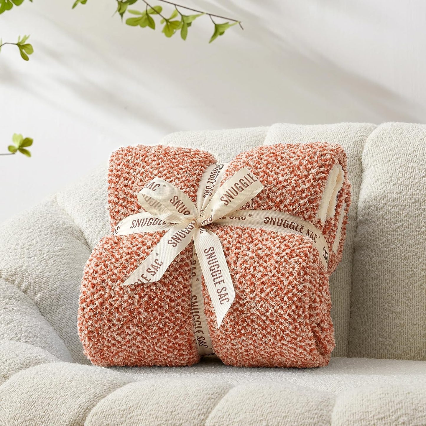 Snuggle Sac Orange Fall Throw Blanket for Couch, Oversized Throw XL Super Soft Warm Blankets Cozy Knit Fuzzy Throws for Sofa, Bed, Living Room, Heather Orange, 50x70 inches