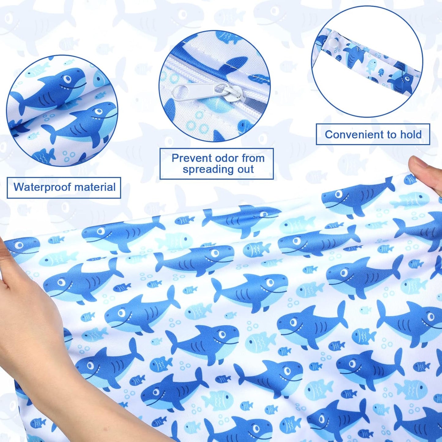 Shappy 2 Pcs Large Travel Laundry Bag Washable Waterproof Wet Dry Large Dirty Clothes Bag Bathing Workout(Shark)