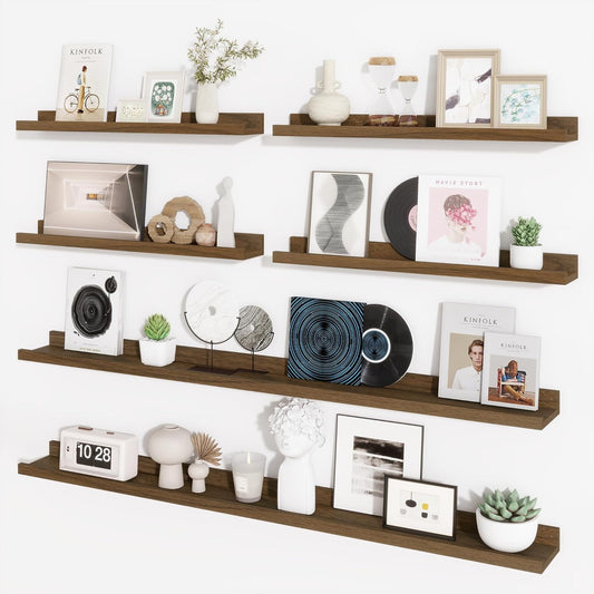 Axeman Picture Ledge Shelf, Floating Shelves for Wall Decor Storage Set of 6, 55 inch Floating Wall Mounted Shelves, Wall Shelves with Lip for Living Room, Bedroom, Nursery, Bathroom, Kitchen, Walnut