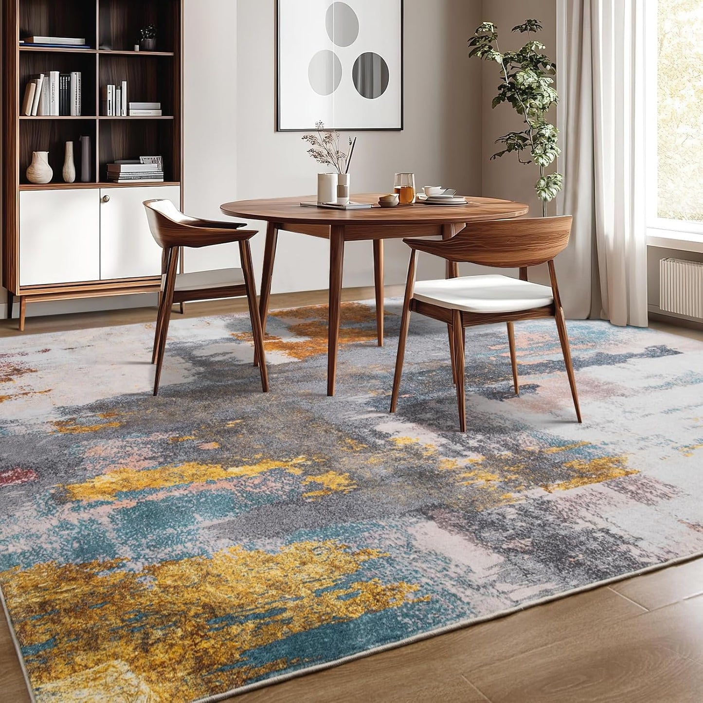 Kelarea Living Room Rug, 8x10 Rug Modern Abstract Washable Rugs Grey Faux Wool Vintage Carpets, Non Slip Rugs for Bedroom, Dining Room, College Dorm, Kids Playroom, Home Office