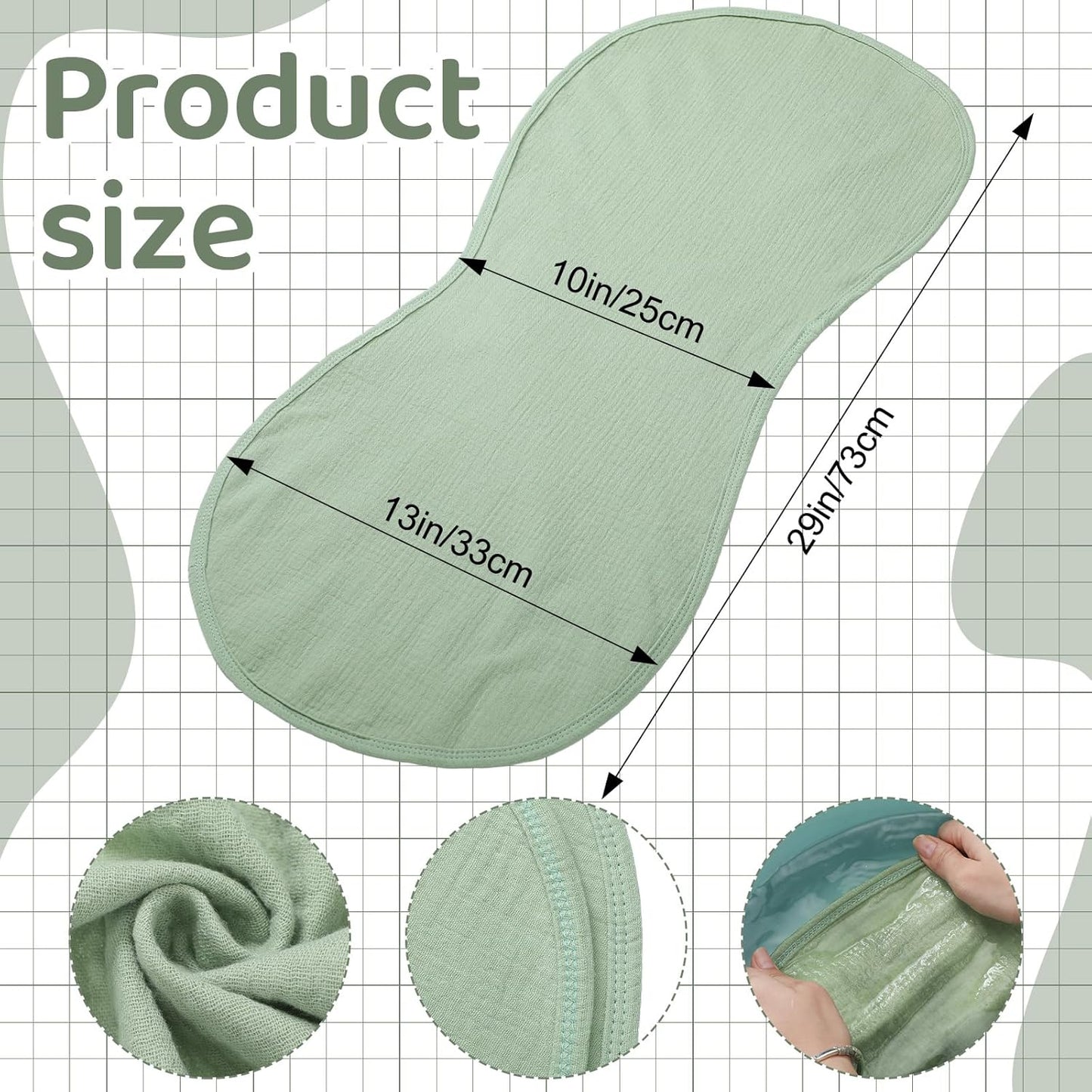3 Pcs Changing Pad Liners Fits in Peanut Shape Changing Pad Waterproof Diaper Mats Organic Cotton Peanut Mats are Warm on a Baby's Back, Washable Reusable(Fresh Style,Green)