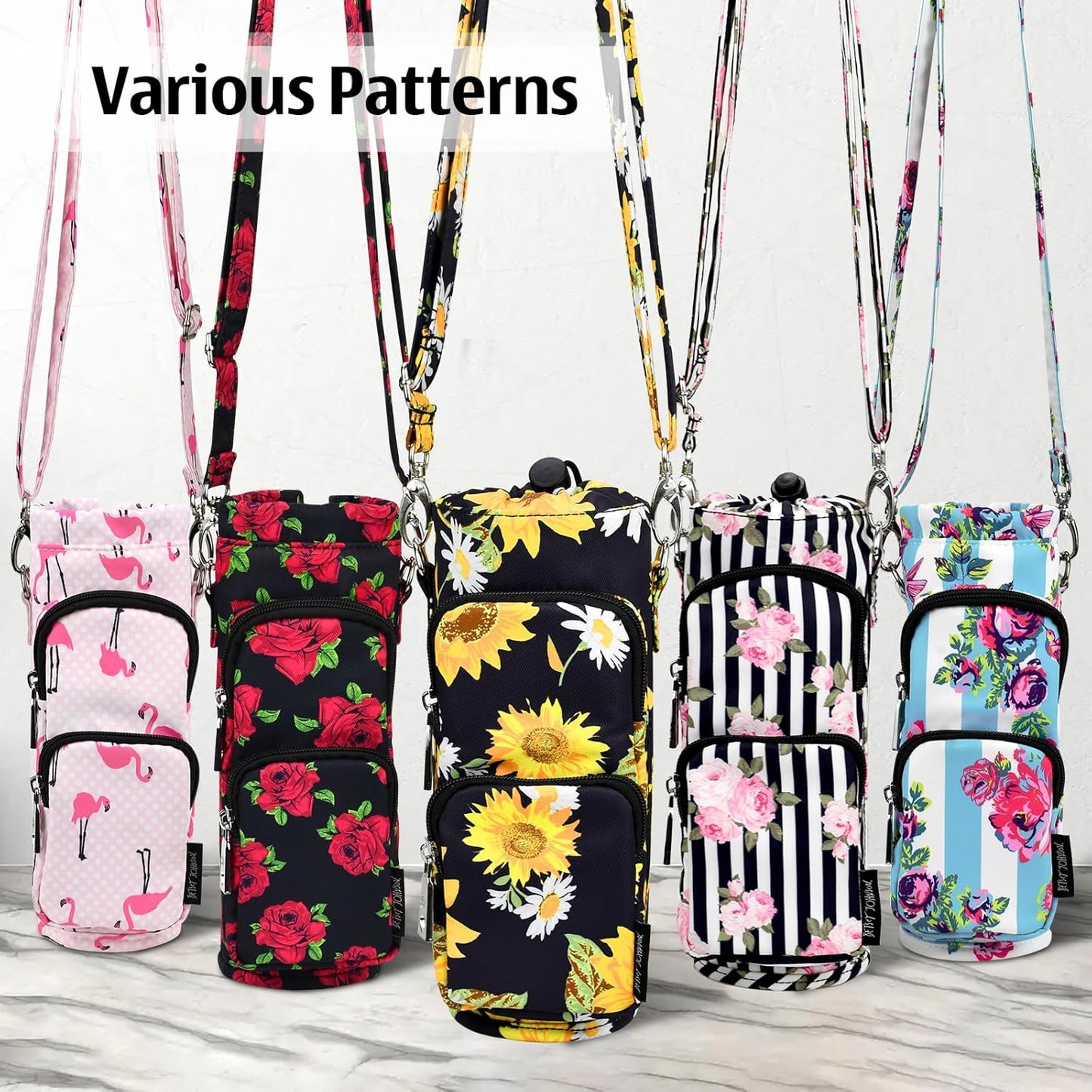Betsey Johnson Insulated Water Bottle Pouch Holder Carrier Crossbag with Adjustable Shoulder Strap - Lightweight Polyester Accessories with Pockets Good for Hiking Sports