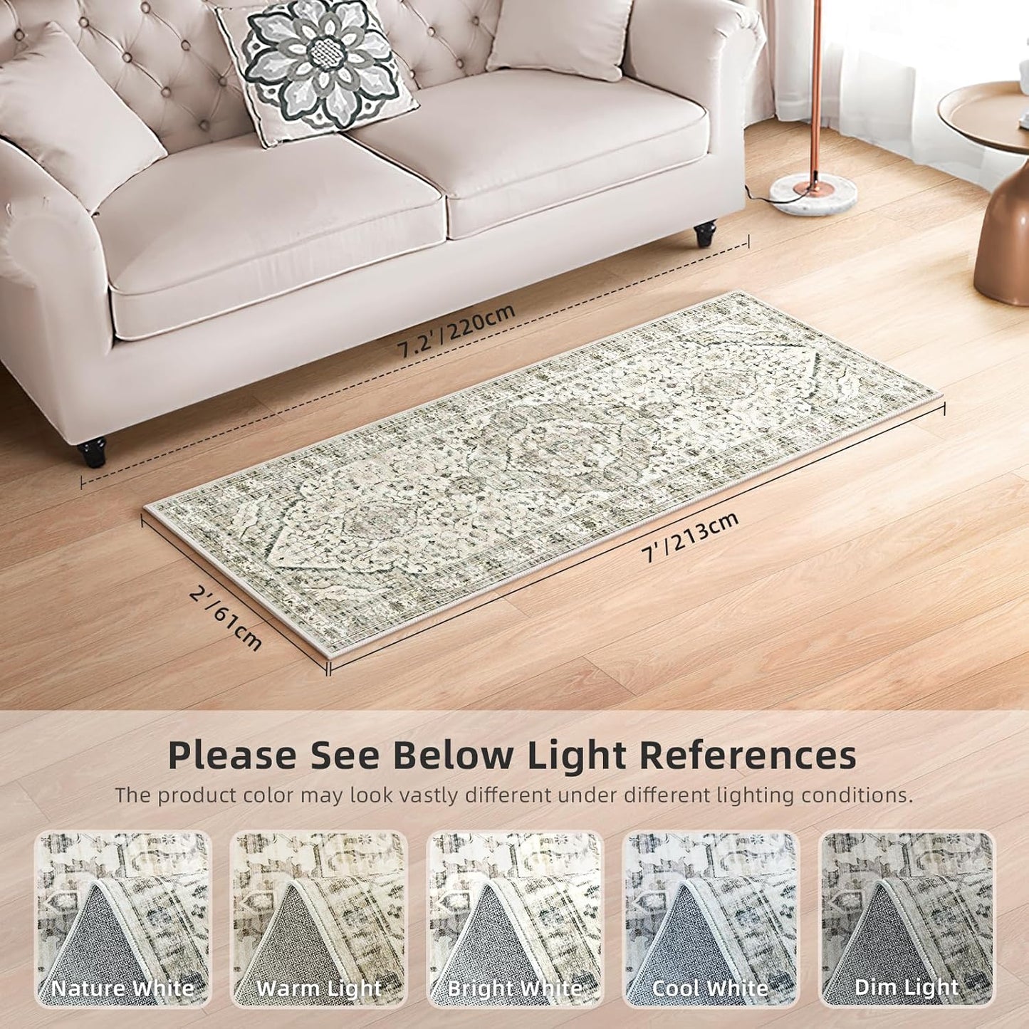 Deerly 2x7 Runner Rugs - Washable Kitchen Rugs with Non Slip Backing, Non-Shedding Cream Runners Rug for Hallways Boho Vintage Long Rug for Bedroom(Border Cream 2x7)