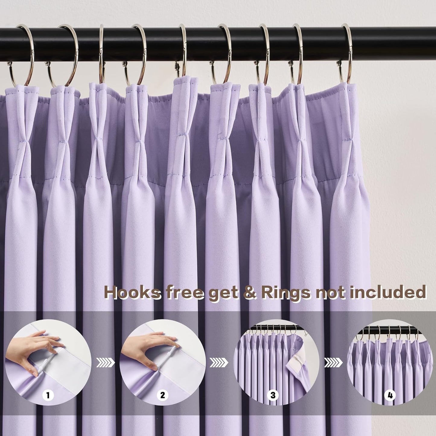 Lilac Light Purple Room Darkening Curtains, Pinch Pleat with Hooks, Modern Design Light Reducing & Privacy Protection Blackout Window Drape/Drapery for Kid's Adult Room(Lavender, 2 Panels, W40 x L96)