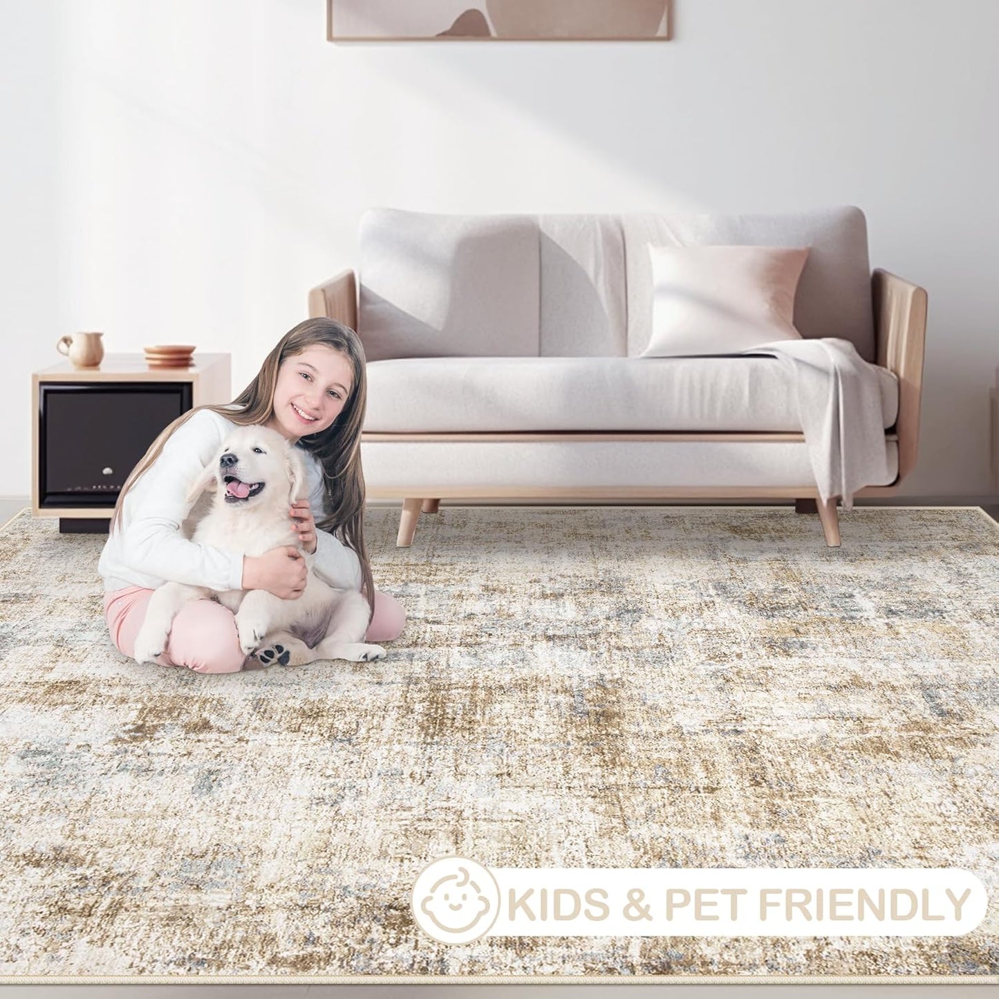 Area Rugs 6x9 Living Room: Washable Rug Modern Abstract Large Rugs Soft Non Slip Neutral Rug Stain Resistant Indoor Carpet for Bedroom Kitchen Dining Room Nursery Home Office Rugs(Blue Brown,6'x9')