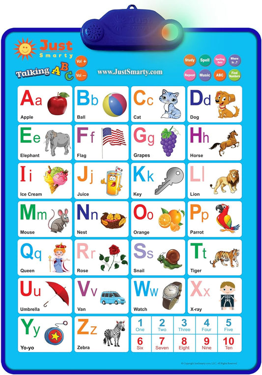 Just Smarty Interactive Alphabet Wall Chart | Talking ABCs & 123s Music Poster with Interactive Light | Toddler Alphabet Learning | Best Educational Gift for Boys & Girls Ages 2 3 4 5 | Letter Sounds