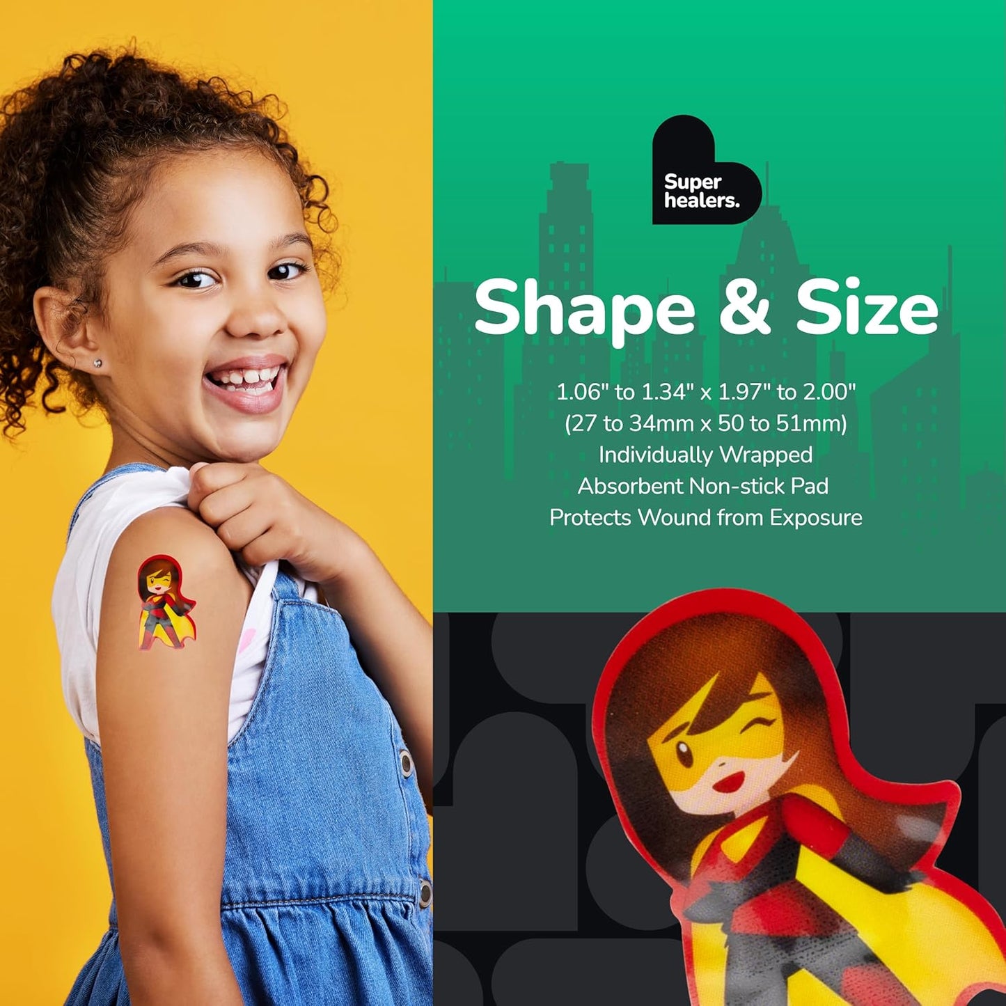 BioSwiss Bandages, Super Healers Superhero Shaped Self Adhesive Bandage, Latex Free Sterile Wound Care, Fun First Aid Kit Supplies for Kids and Adults, 50 Count