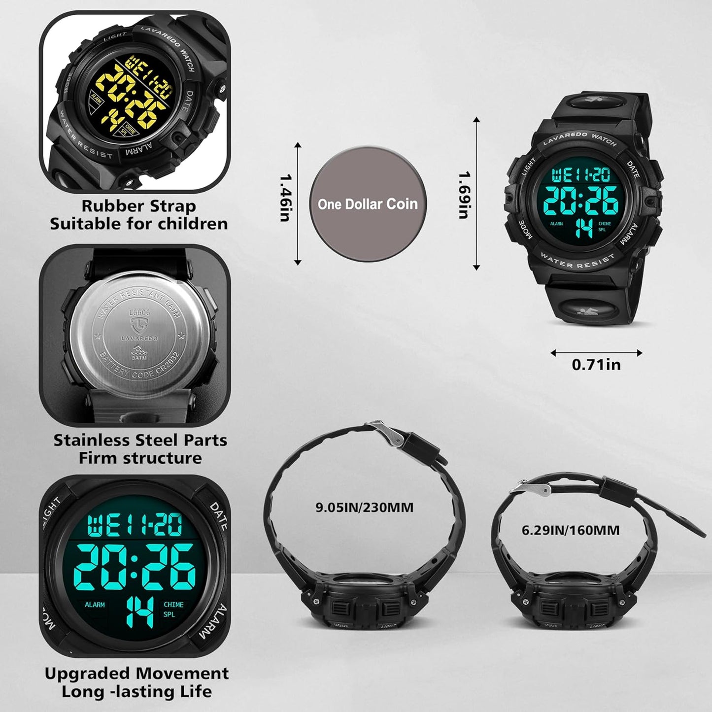 Kids Watch,Boys Watch for 3-15 Year Old Boys,Digital Sport Outdoor Multifunctional Chronograph LED 50 M Waterproof Alarm Calendar Analog Watch for Children with Silicone Band,Kids Gift