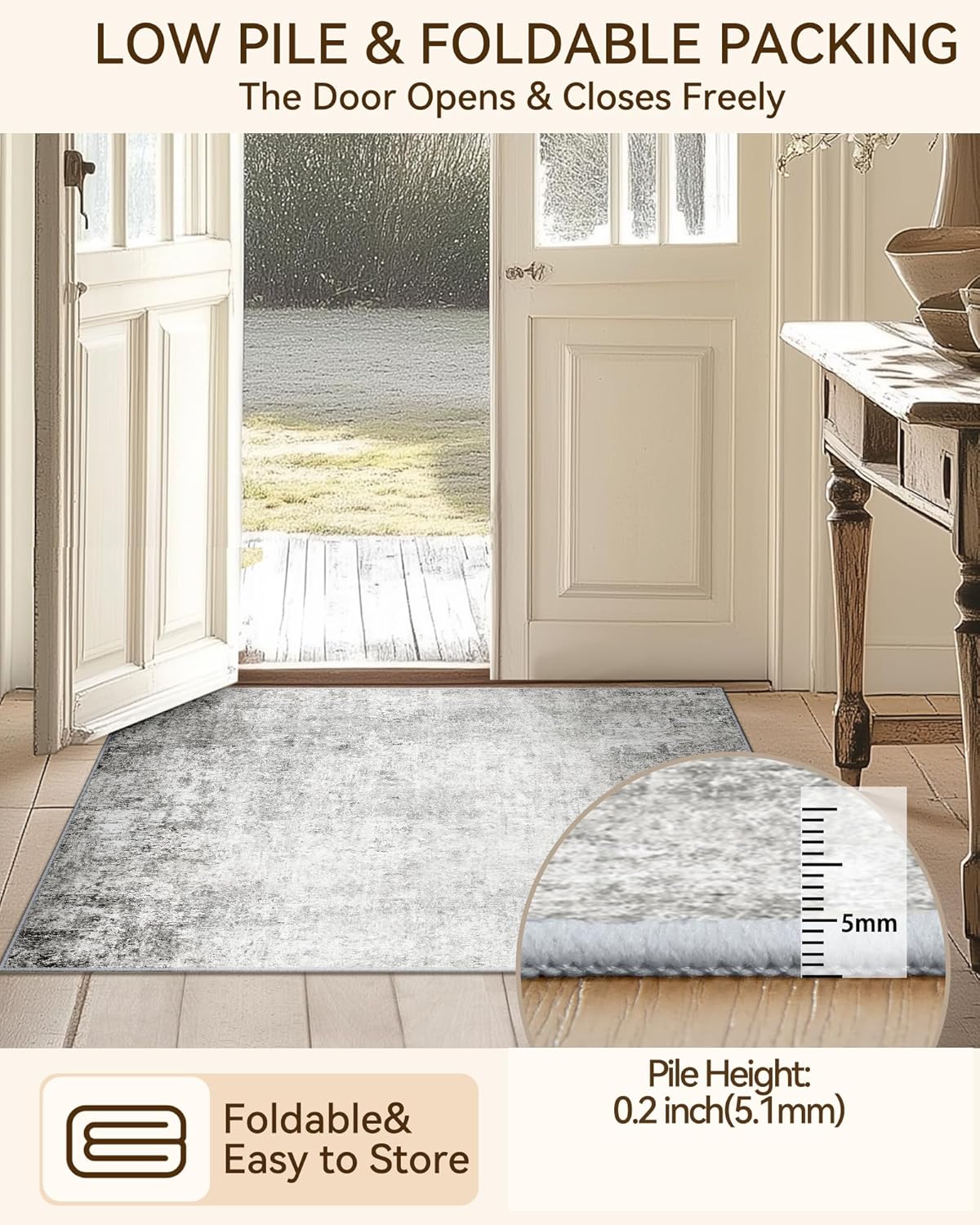 Washable Area Rugs 9'x12' Non-Slip Modern Abstract Soft for Living Room Entryway Bedroom Nursery, Print Pattern, Gray White Grey