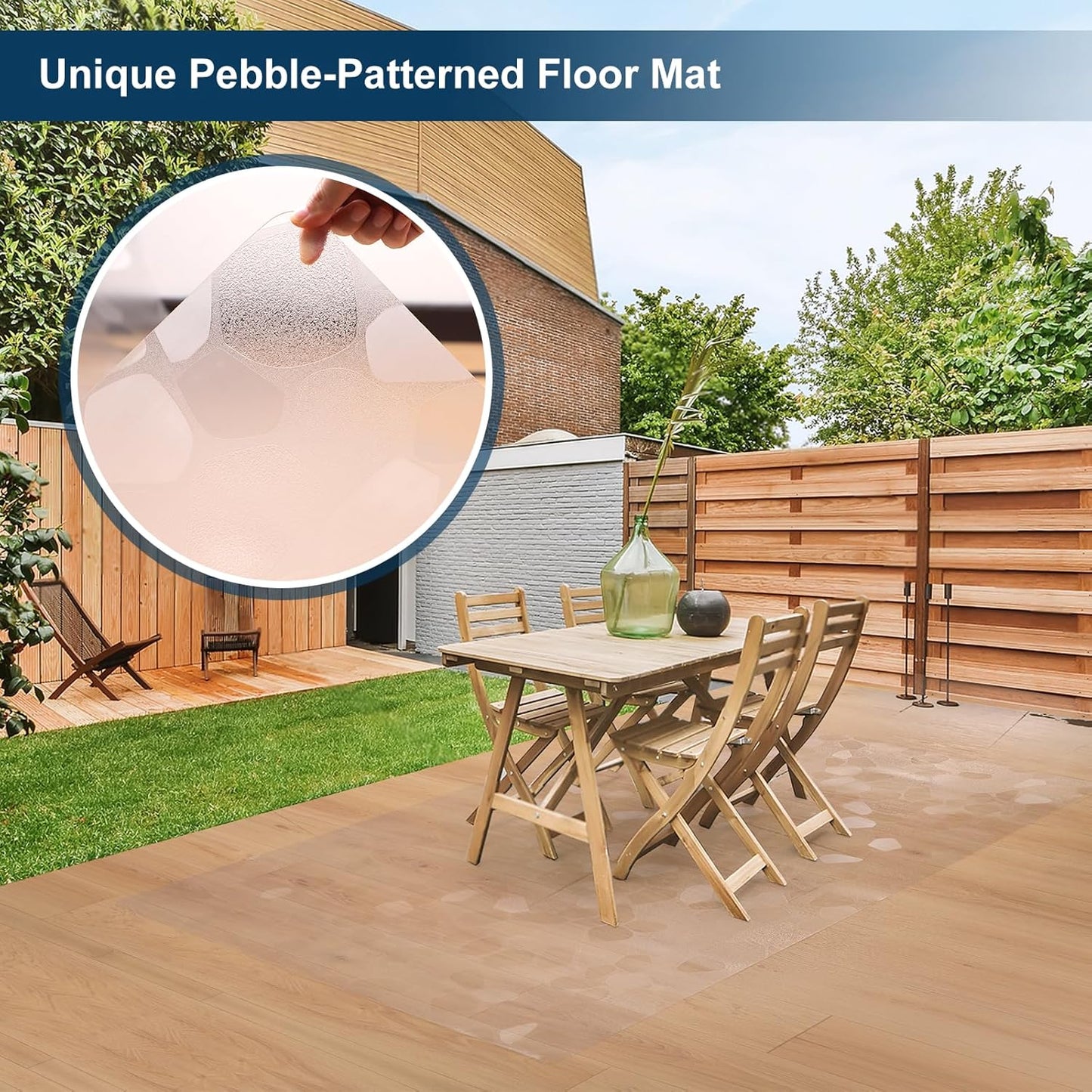 Clear Area Mat for Hard Floors，5'×7' No Slip Vinyl Floor Mats for Under Dining Table, Pebble Patterned Waterproof Rug Protector for High Traffic Areas, Pet Litter Mat