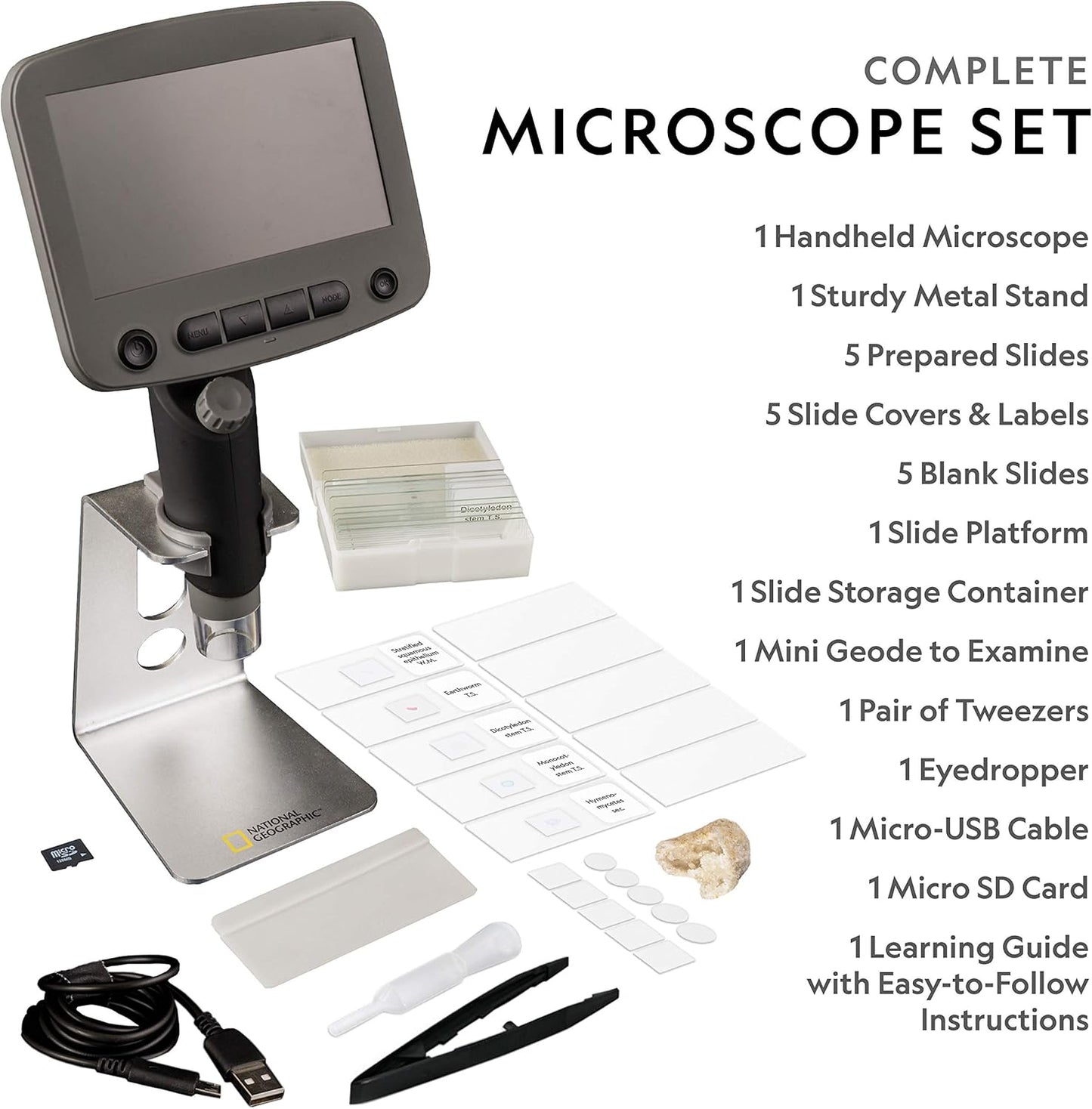 National Geographic Digital Microscope for Kids – 40-Piece Handheld Microscope, Lightweight, Portable, Capture 1080p Photos & Video on Micro SD Card, Tilting 4.3-Inch LCD Screen, 800x Magnification