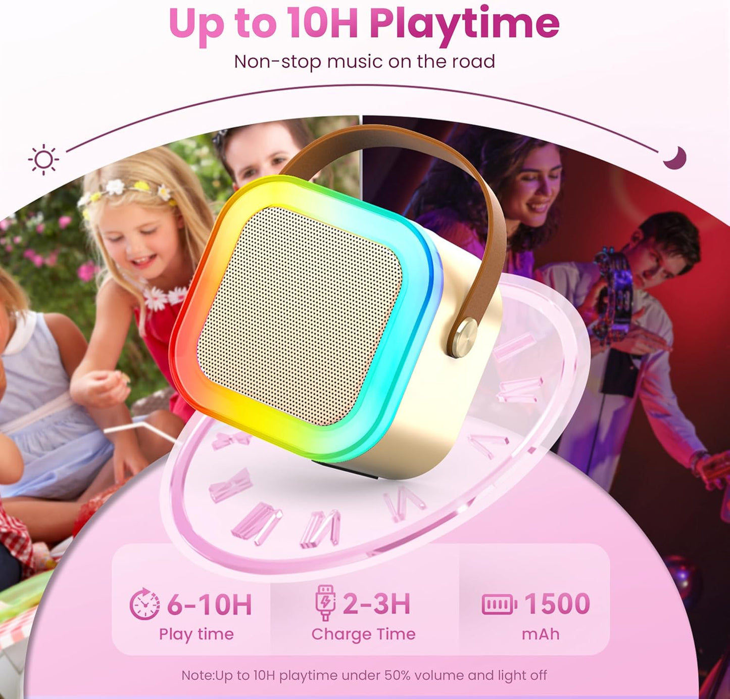 Karaoke Machine for Kids Adults, Portable Bluetooth Mini Karaoke Microphone Singing Speaker Karaoke Player with 2 Wireless Mic, for All Smartphones,Birthday, Family,Home Party (Gold)