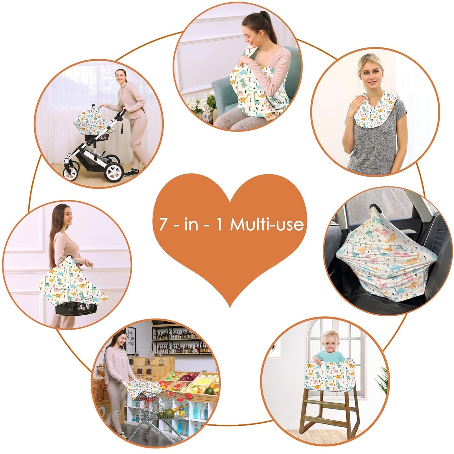 Multi-use Carseat Covers Breastfeeding Cover - Car Seat Covers for Babies, Stretchy Carseat Canopy Cover, Boys and Girls Shower Gifts (Colours Dinosaur)