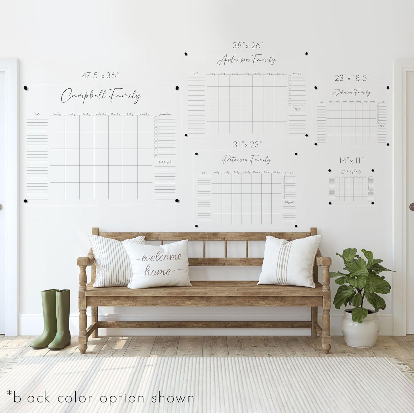 Personalized Clear Acrylic Calendar for Wall, Calendar Whiteboard for Wall, Dry Erase Wall Calendar, Wall Calendar Organizer System for Home (Cursive, Grey, 31"W x 23"H)