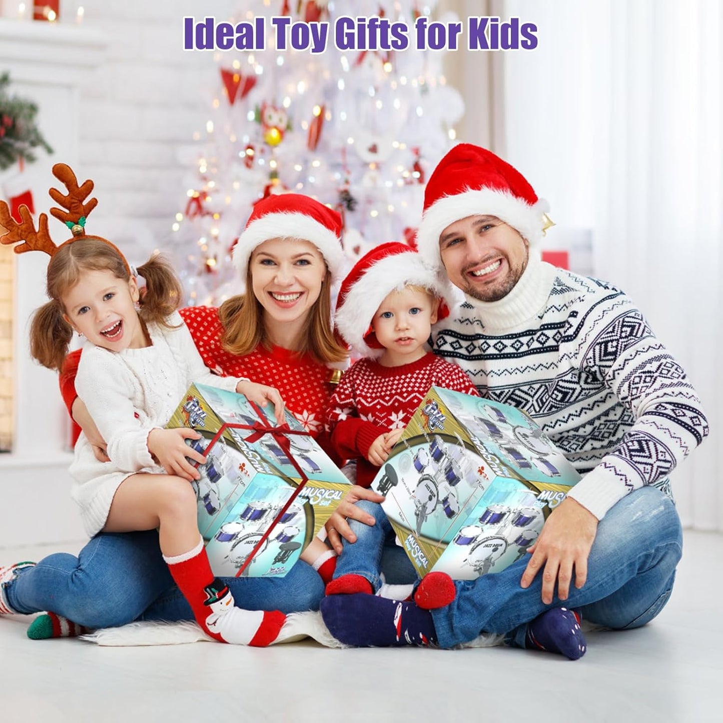 M SANMERSEN Kids Toys Jazz Drum Set - Upgraded Rock Drum Kit with Stool Musical Instruments Educational Birthday Christmas Toys Gifts for Toddlers Child Boys Girls Aged 3 4 5 6 7 8 Year Old