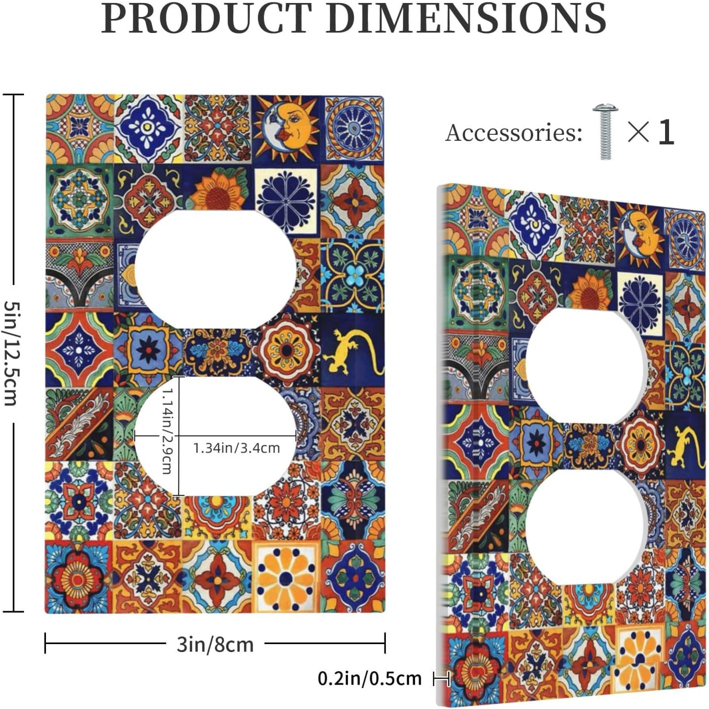 Talavera Mexican Tiles Traditional Color Decoration Print Outlet Covers 1 Gang Duplex Light Switch Cover Decorative Switch Plates Electrical Receptacle Faceplate Wall Plate for Kitchen Bathroom Decor