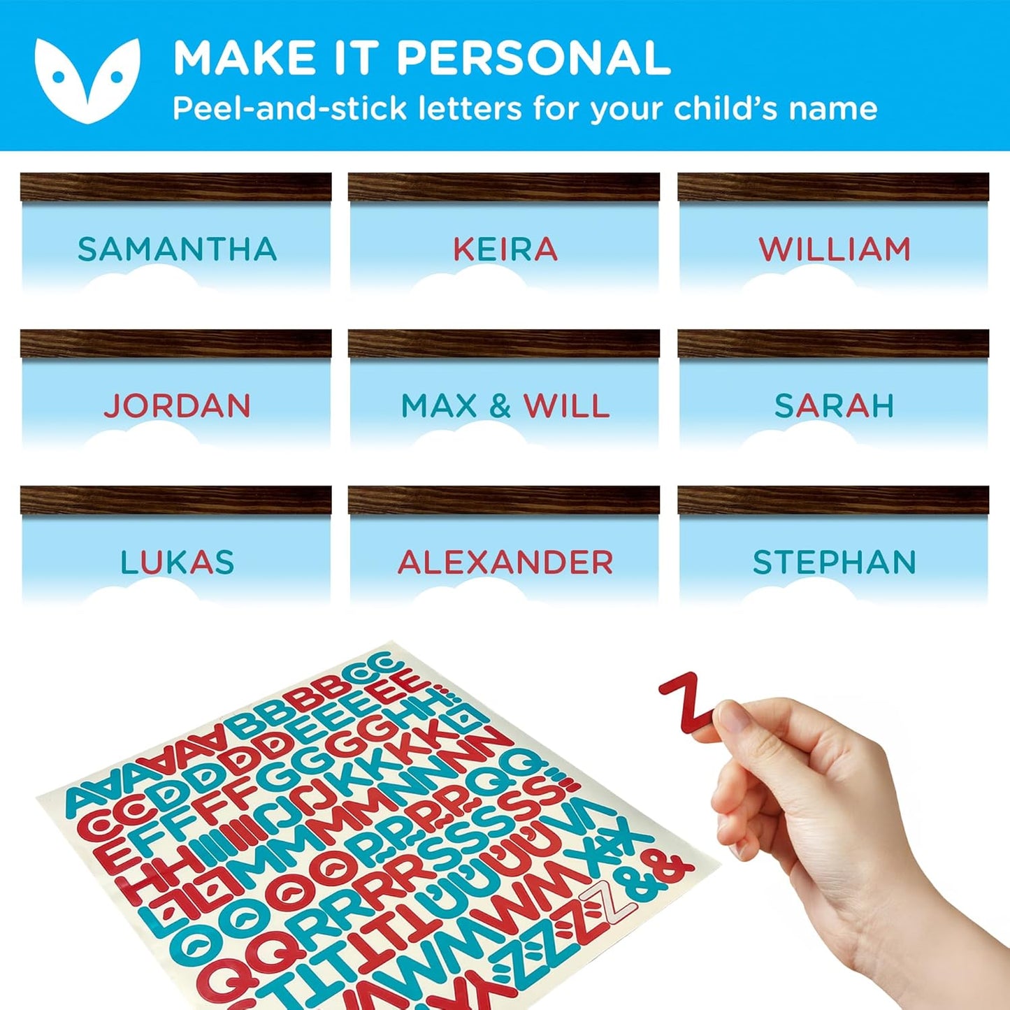 WISE OWL Personalized Growth Chart for Kids - Height Wall Chart for Boys with Peel & Stick Letters for Name - Hanging Canvas Wall Measurement Height Tracker for Baby Gift (Dinosaurs)