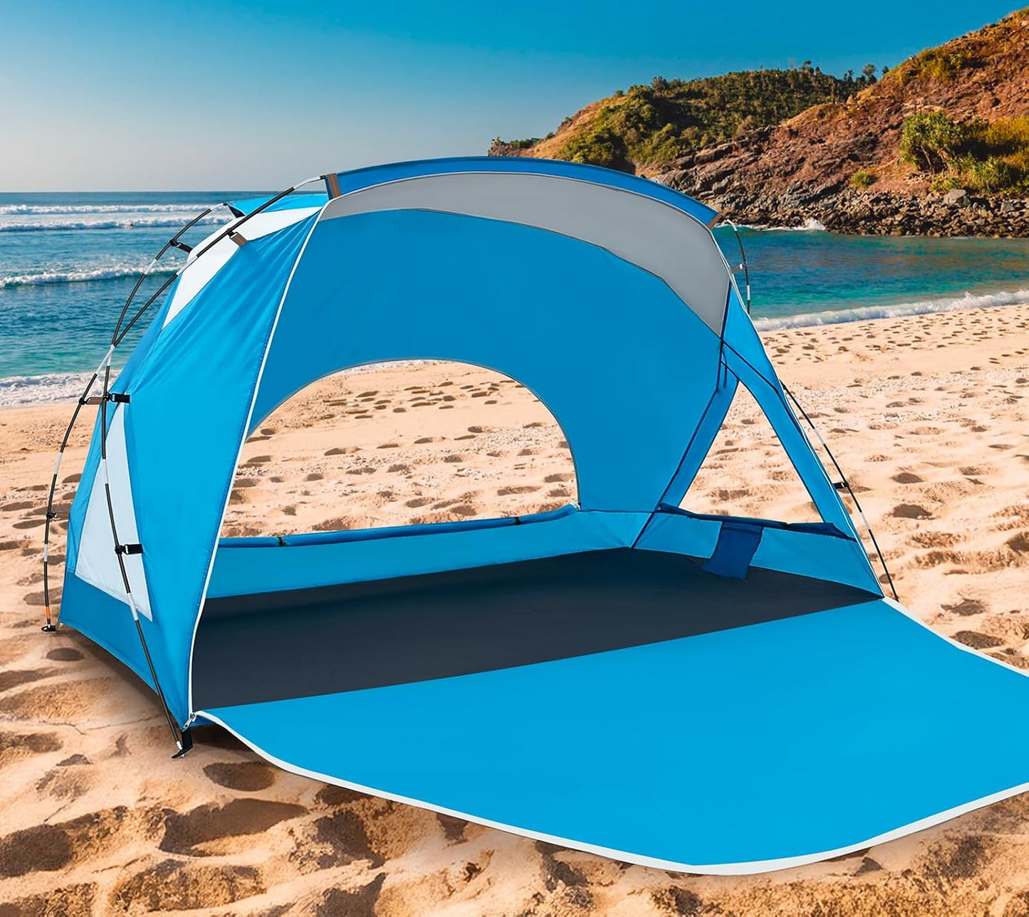 Beach Tent, Portable Sun Shelter for 2/3/4/6-8 Person with UPF 50+ UV Protection, Easy Setup Waterproof Beach Shade Canopy Cabana for Family Outdoor and Picnics, Fishing with Carrying Bag