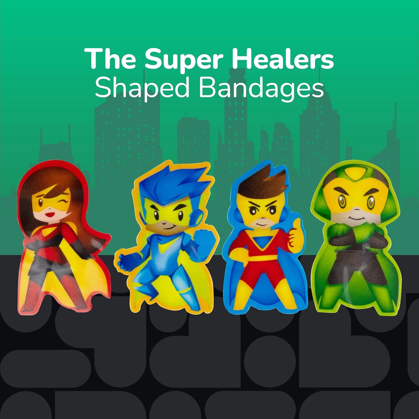 BioSwiss Bandages, Super Healers Superhero Shaped Self Adhesive Bandage, Latex Free Sterile Wound Care, Fun First Aid Kit Supplies for Kids and Adults, 50 Count