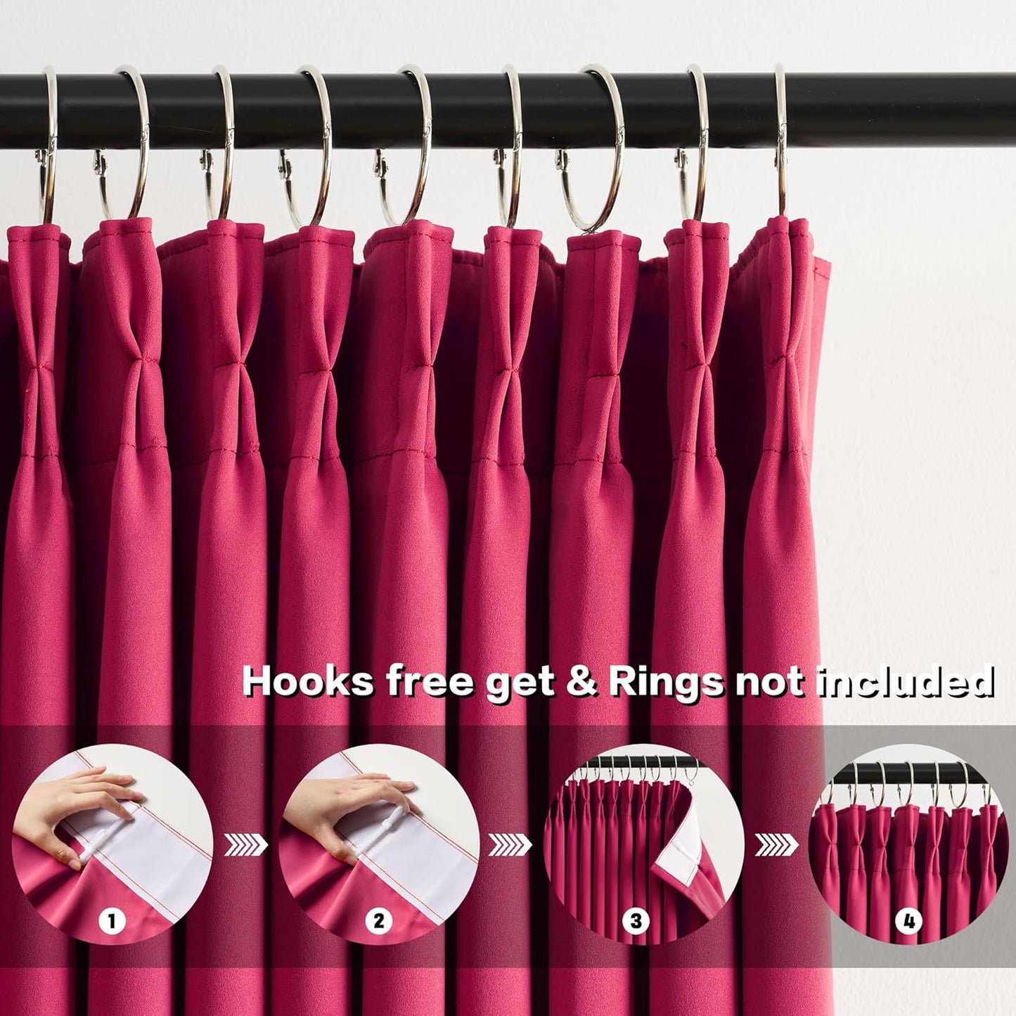 KEQIAOSUOCAI Pinch Pleated Hot Pink Blackout Curtains 72 Inches Long, Sound & Light Reducing Room Darkening Drape for Girl's Bedroom(Hot Pink, 2 Panels, W40 x L72)