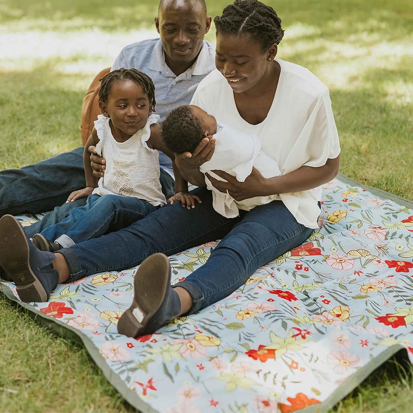 Little Unicorn 5'x10' XL Outdoor Family Picnic & Beach Blanket | Durable & Water-Resistant Fabric | Compact Fold & Easily Wipes Clean | Zipper Pocket (Primrose Patch)