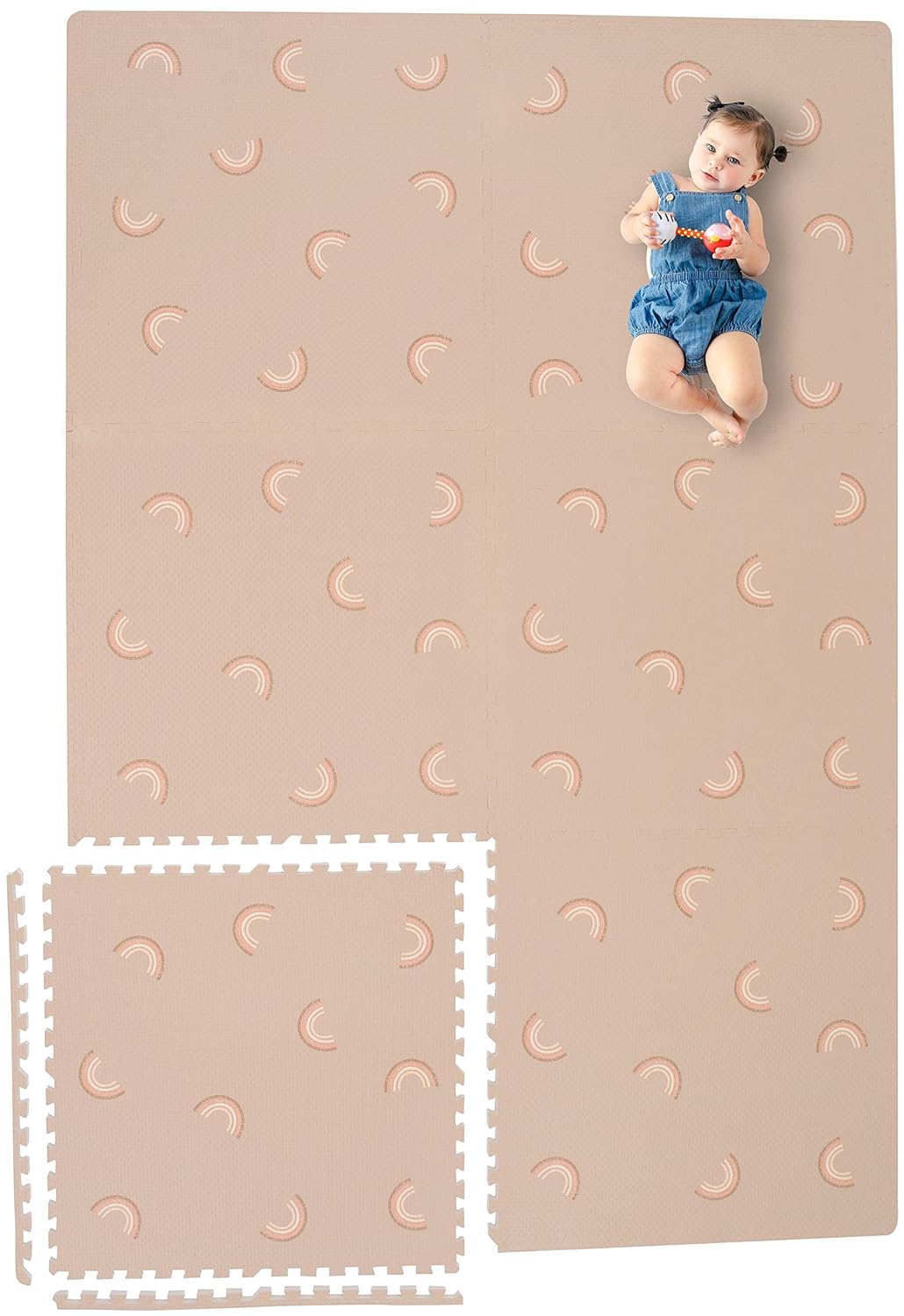 Yay Mats Stylish Extra Large Baby Play Mat. Soft, Thick, Non-Toxic Foam Covers 6 ft x 4 ft. Expandable Tiles with Edges Infants and Kids Playmat Tummy Time Mat (Emery Rainbow)