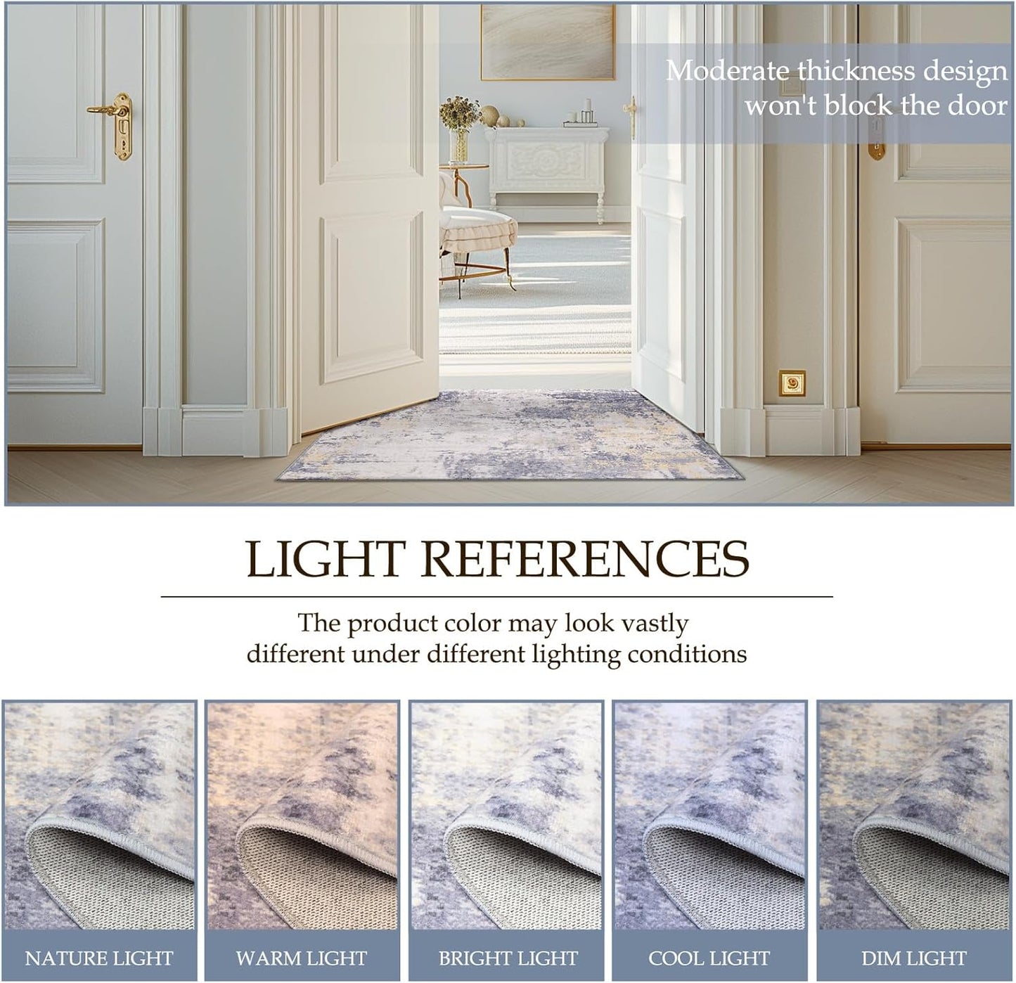 Washable Area Rugs 6'x9' Non-Slip Modern Abstract Soft for Living Room Entryway Bedroom Nursery, Print Pattern, Purple Grey Cream Yellow