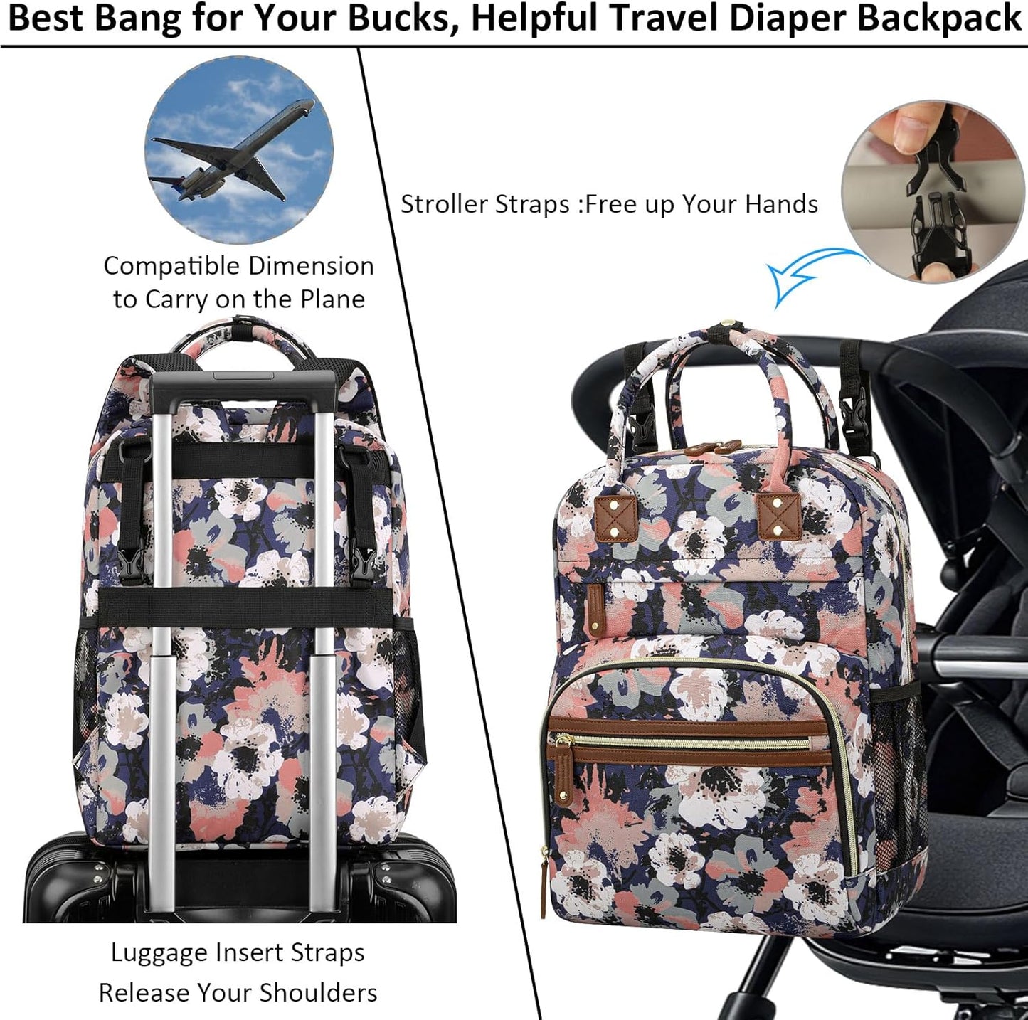 Diaper Bag Backpack Tote for Women Large Capacity, Multifunctional Waterproof Baby Bag with Insulated Pockets For Baby Girl Boy Mama, Maternity Bag Floral Painting