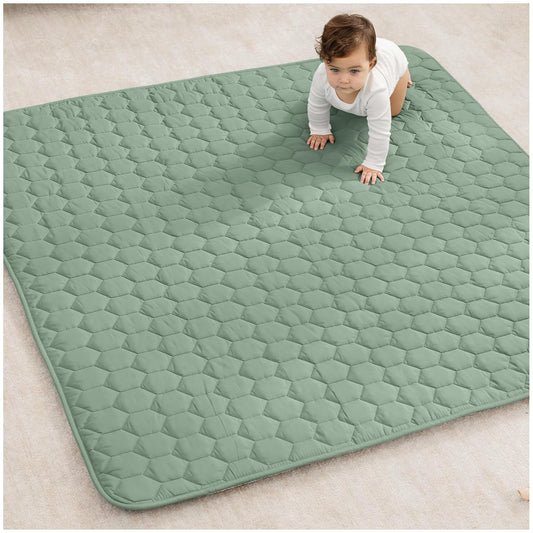 Comfy Cubs Square Kids Play Mat - 56 x 56 inches Soft Quilted Baby Floor Mat with Non-Slip Bottom - Plush Design for Toddlers' Playtime and Relaxation - Comfortable and Durable - Fern