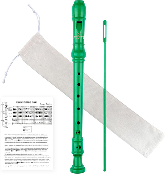 Soprano Recorder 8-Hole Instrument for Beginners Kids Students, German Style C Key Flute with Cleaning Rod & acking Bag for Education & Entertainment - Green