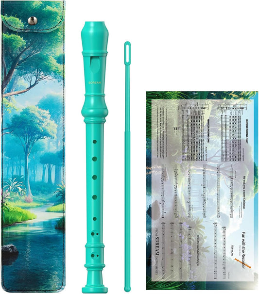 SDREAM Soprano Recorder Instrument for Kids Beginners&Student,8 Hole German Fingering Recorder Flute with Cleaning Rod & Leather Bag (Green)