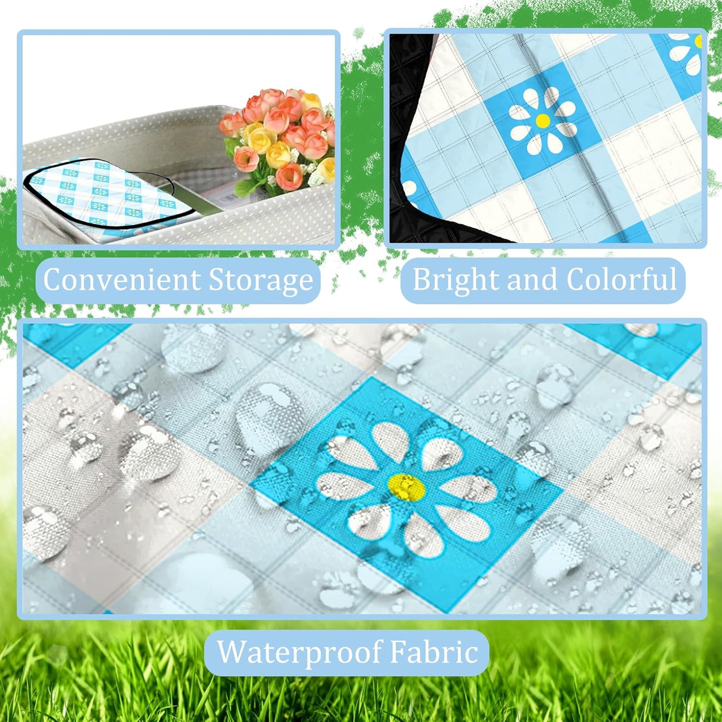 Extra Large Picnic Blanket Waterproof,80"x 80"Foldable Machine Washable Beach Blankets,Outdoor Blanket for 6-8 Adults,Picnic Mat Suitable for Indoor Crawling,Park Beach,Camping,Hiking,Travel( Blue)