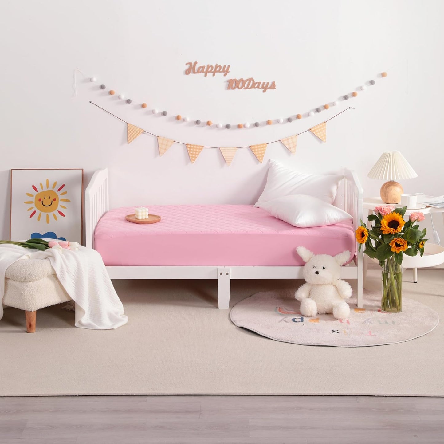 NTBAY 2 Pack Waterproof Crib Mattress Protector, Quilted 28"x52" Toddler Fitted Sheet - Machine Washable - Soft and Breathable Mattress Pad Cover for Crib, Nursery, Daycare, Cot, Pink