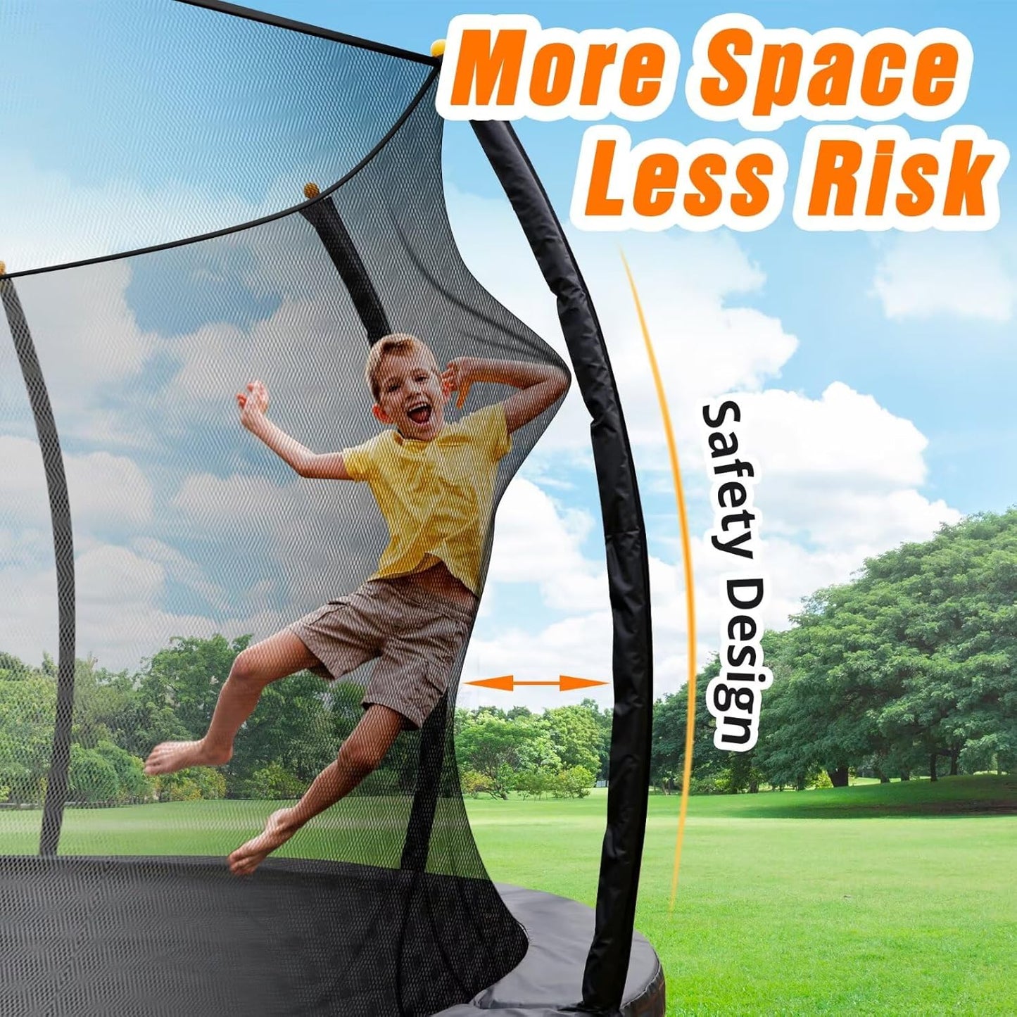 14FT Pumpkin Trampoline with Basketball Hoop, Balance Bar and Enclosure Net, Outdoor Trampoline for Kids and Adults, Capacity 880 lbs