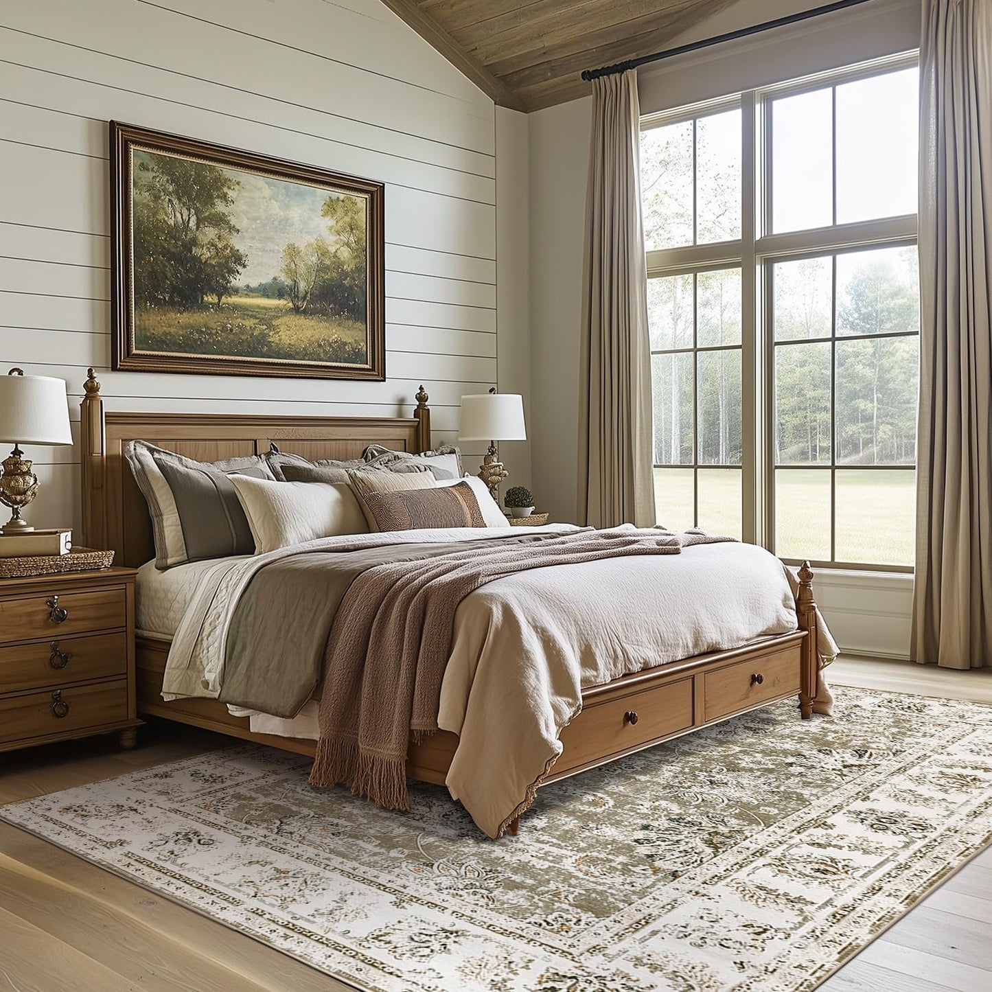 jinchan 9x12 Area Rugs for Living Room - Machine Washable Vintage Floral Distressed Design Stain Resistant Carpet Low Pile Non-Slip Large Rug for Bedroom Dining Room Home Office (9‘x12',Taupe)