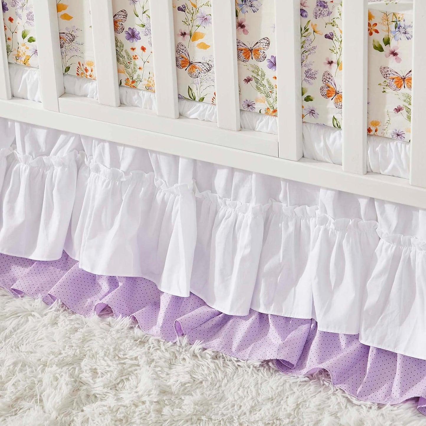 Brandream Wildflower Butterfly Crib Bedding Sets for Girls Nursery Set 3-Piece Farmhouse Quilt Comforter Set, Baby or Toddler Fitted Sheet, Double Crib Skirt, Cotton