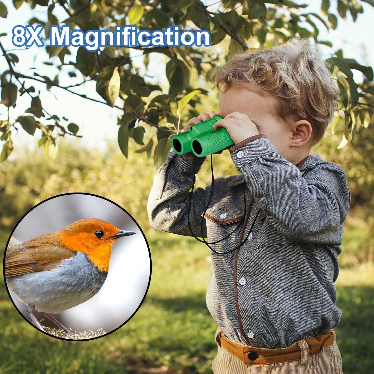 Binoculars for Kids 8x21, Gift for 3-12 Years Boys & Girls, Compact Kids Binoculars High-Resolution Shockproof Mini Binoculars for Bird Watching, Hiking, Camping, Travel Green 301