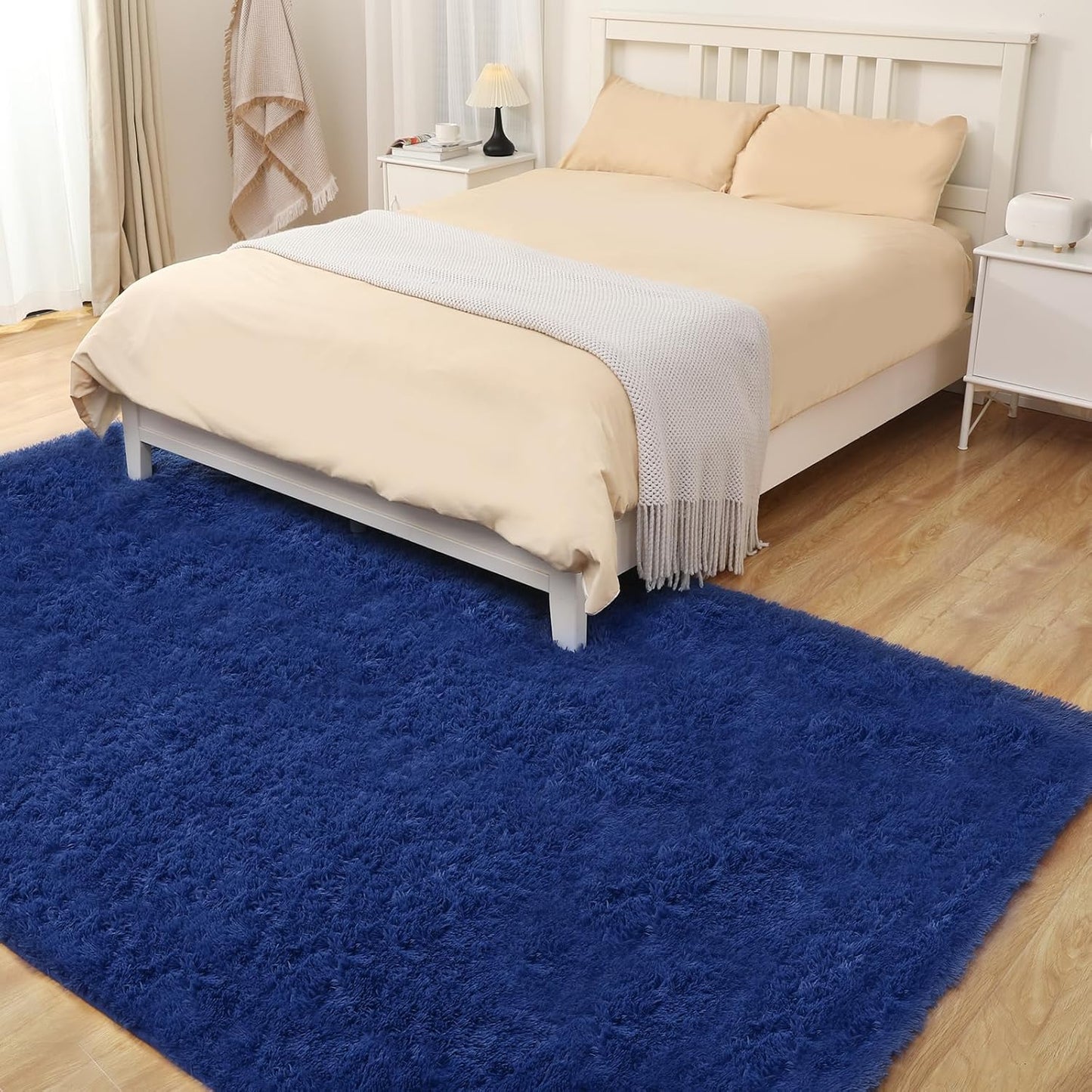 Soft 9x12 Blue Rug, Fluffy Area Rugs for Living Room, Plush Navy Area Rugs for Bedroom, Non-Slip Indoor Carpet for Nursery, Study Room, Kids Room, Room Decor
