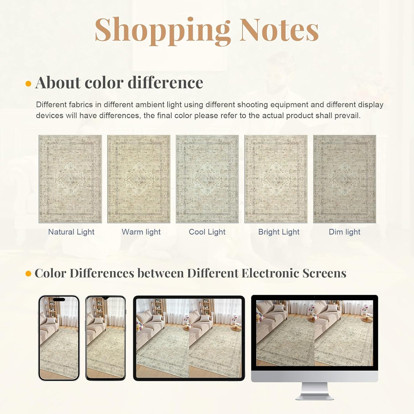 LIVEBOX Washable Area Rug 5x7 Rugs for Living Room Bedroom, Non-Slip Boho Neutral Carpet for Dining Room Office, Low-Pile Farmhouse Soft Carpets for Kids Nursery Room Playroom, Tan