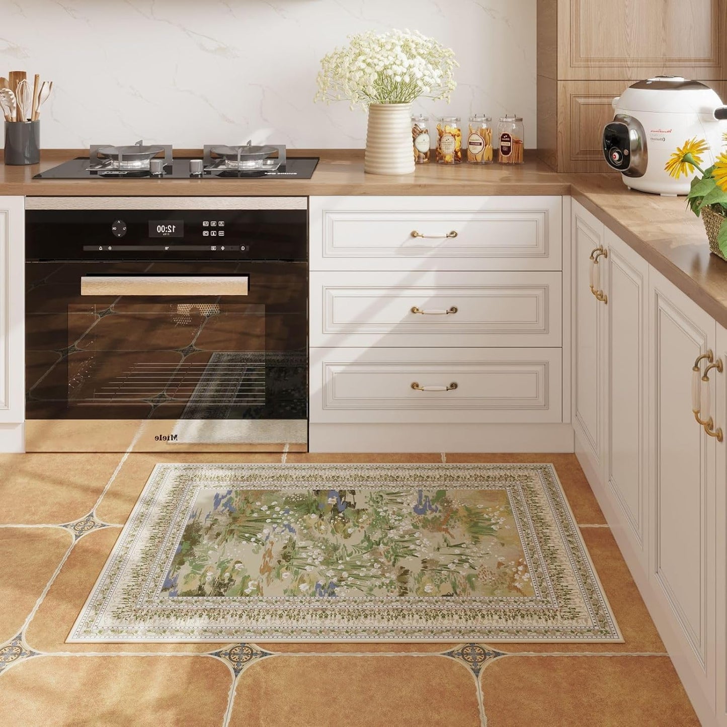 2x3 Rug Impressionist-Style Vintage Indoor Door Mat Machine Washable Small Area Rug Non-Slip Low Pile Throw Rugs for Entryway Kitchen Front Door Indoor Entrance Entry Kids Room, Beige