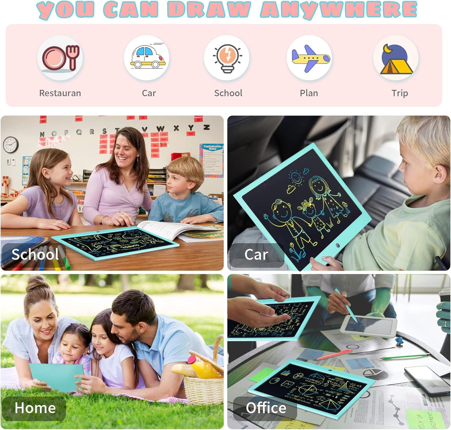 LCD Writing Tablet for Kids, 15 Inch Colorful Electronic Doodle Board for Kids Age 3+ Toys Christmas Birthday Erasable Drawing Tablet Toddler Learning Toys