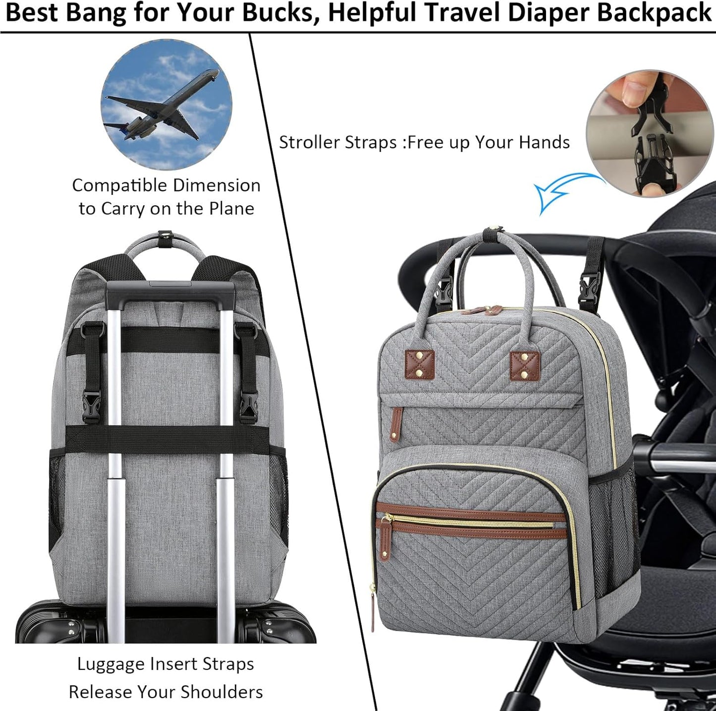 Diaper Bag Backpack Tote with Insulated Pockets for Men Baby Boys Girls Newborn Unisex Tactical Large Capacity, Multifunctional Waterproof Grey