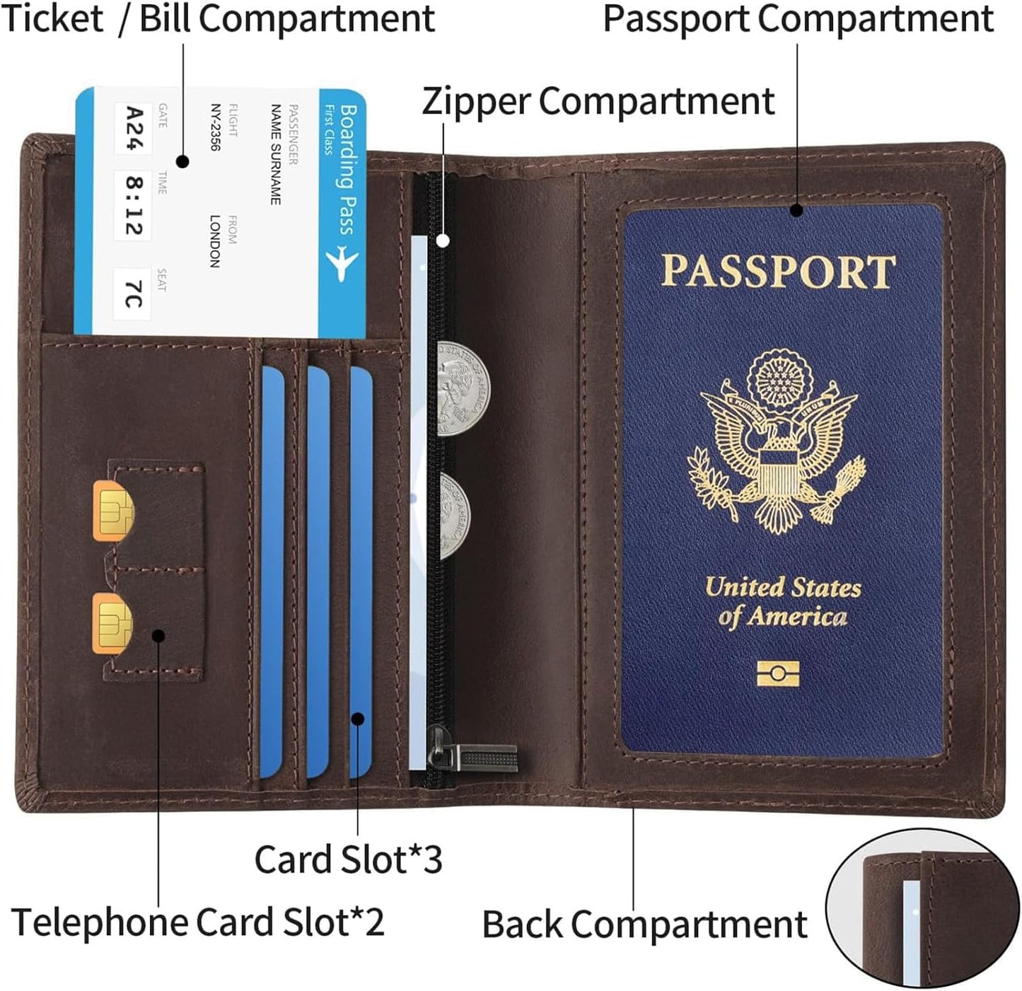 Ringsun Leather Passport Cover for Men Women, RFID Passport Wallet Case Travel Passport Holder for Family