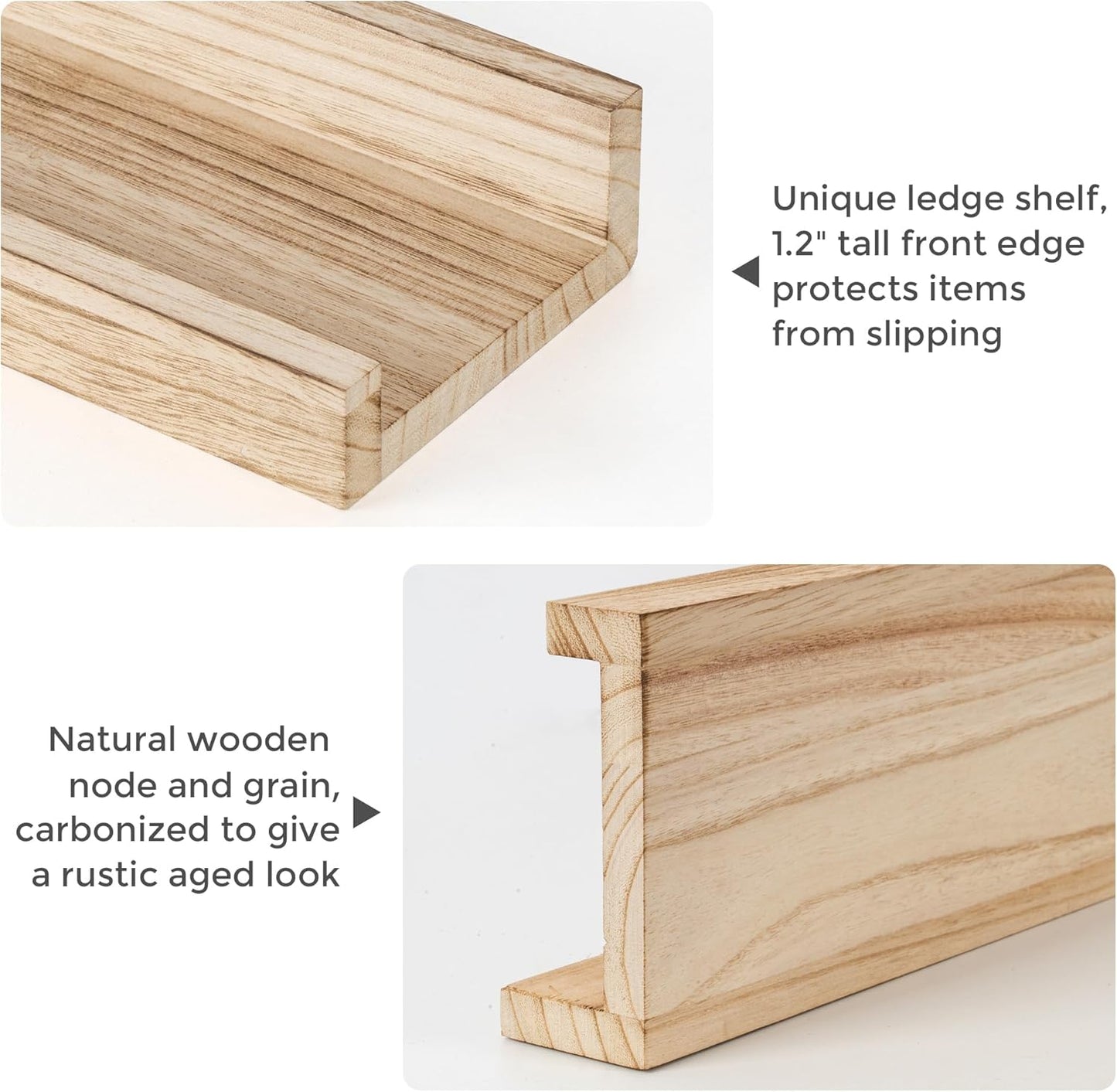 Fun Memories 72 Inch Floating Shelves for Wall with Lip, Natural Wood Long Picture Shelves Photo Shelf with Ledge, Rustic Wall Mounted Long Shelves for Home Decor & Storage, Set of 2