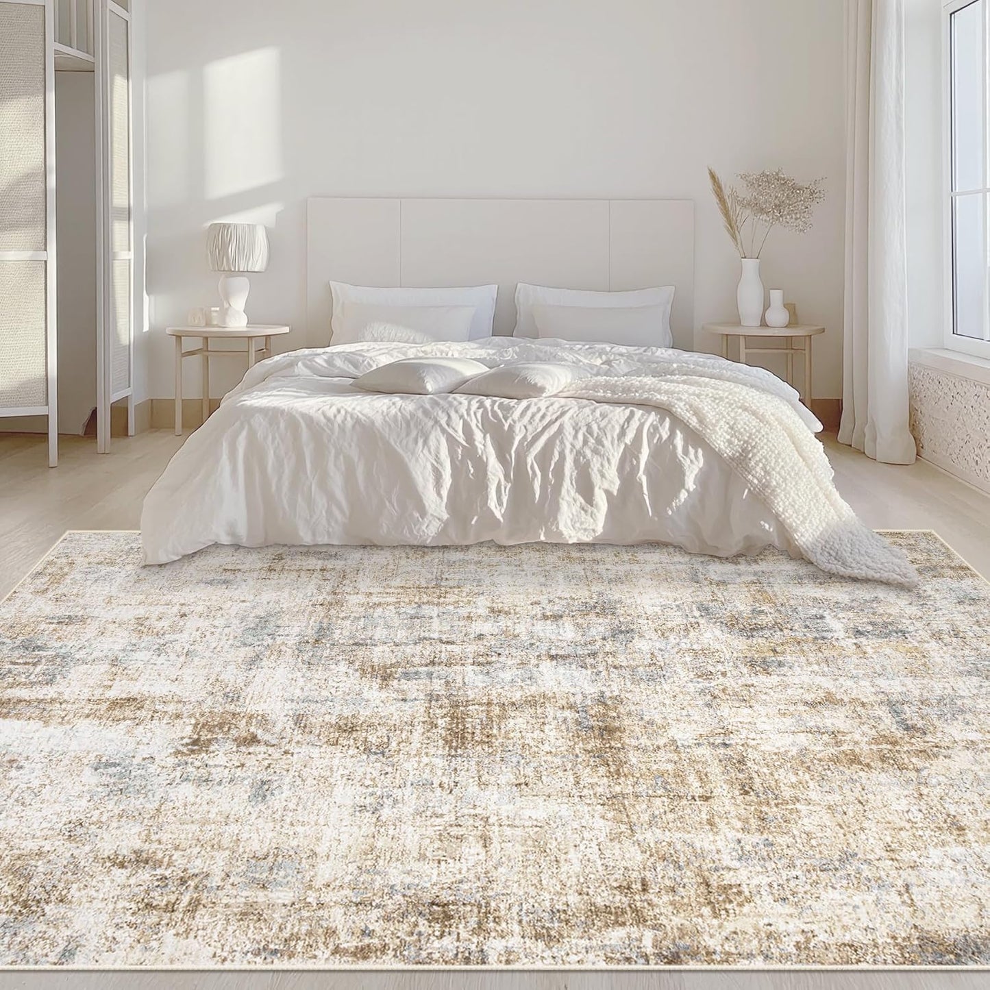 Area Rugs 6x9 Living Room: Washable Rug Modern Abstract Large Rugs Soft Non Slip Neutral Rug Stain Resistant Indoor Carpet for Bedroom Kitchen Dining Room Nursery Home Office Rugs(Blue Brown,6'x9')