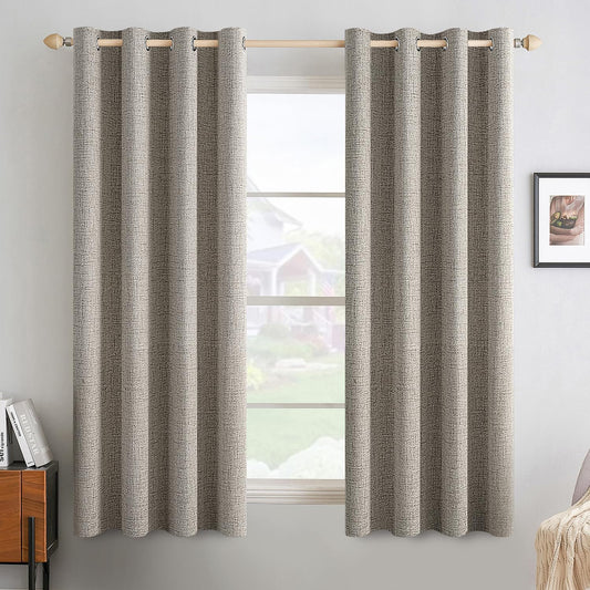 MIULEE Linen Texture Curtains for Bedroom Solid 100% Blackout Thermal Insulated Linen Curtains Grommet Room Darkening Drapes for Living Room Nursery 52x54 Inch (2 Panels)